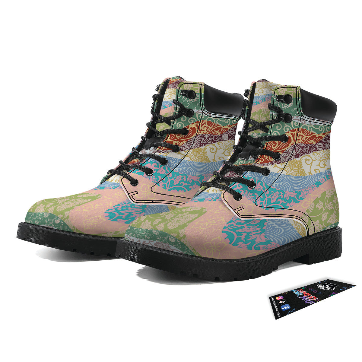 Pastel Japanese Fabric Traditional Print Pattern Boots-grizzshop
