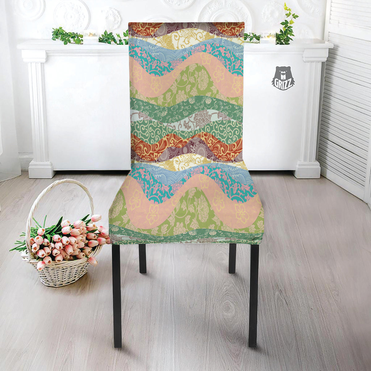 Pastel Japanese Fabric Traditional Print Pattern Dining Chair Slipcover-grizzshop