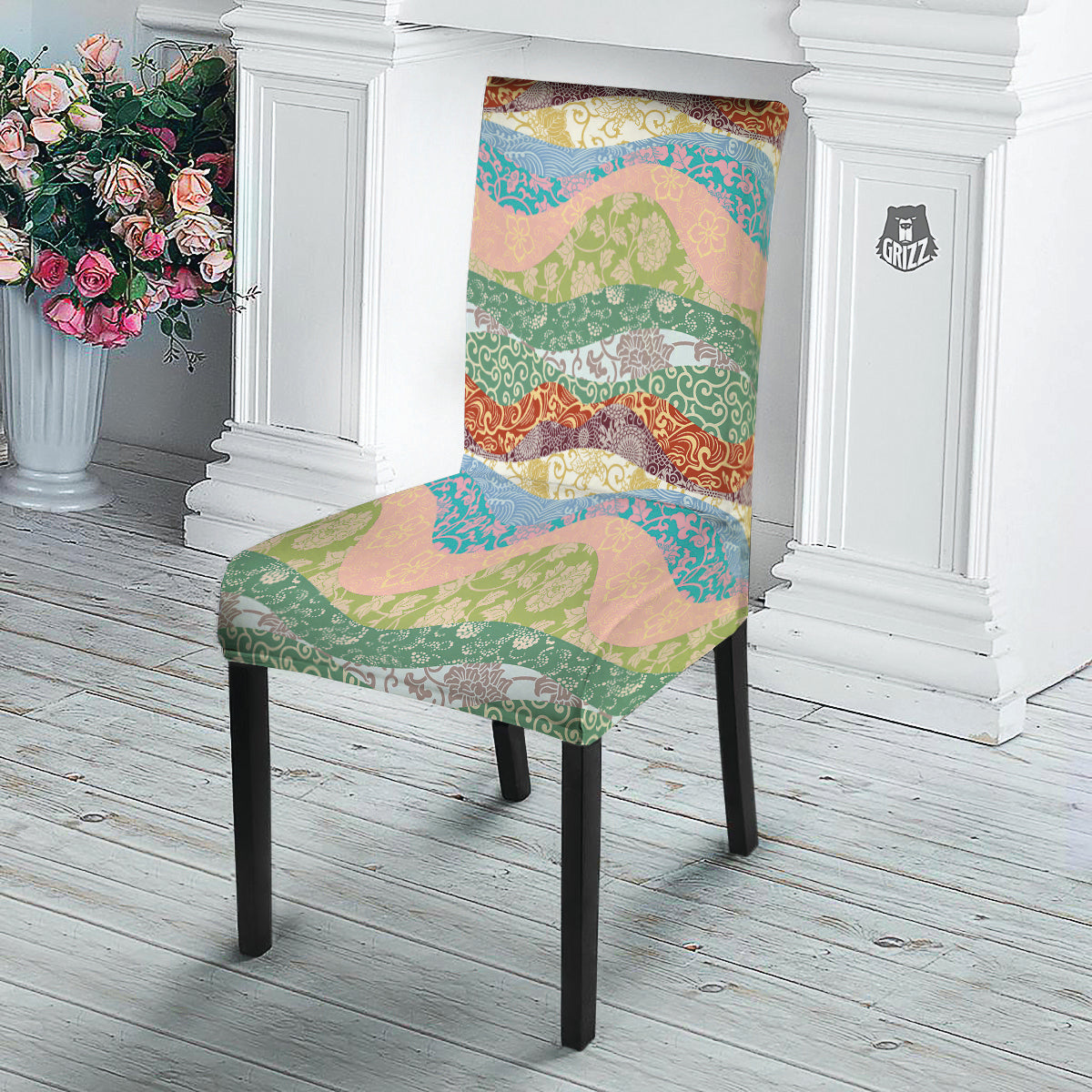 Pastel Japanese Fabric Traditional Print Pattern Dining Chair Slipcover-grizzshop