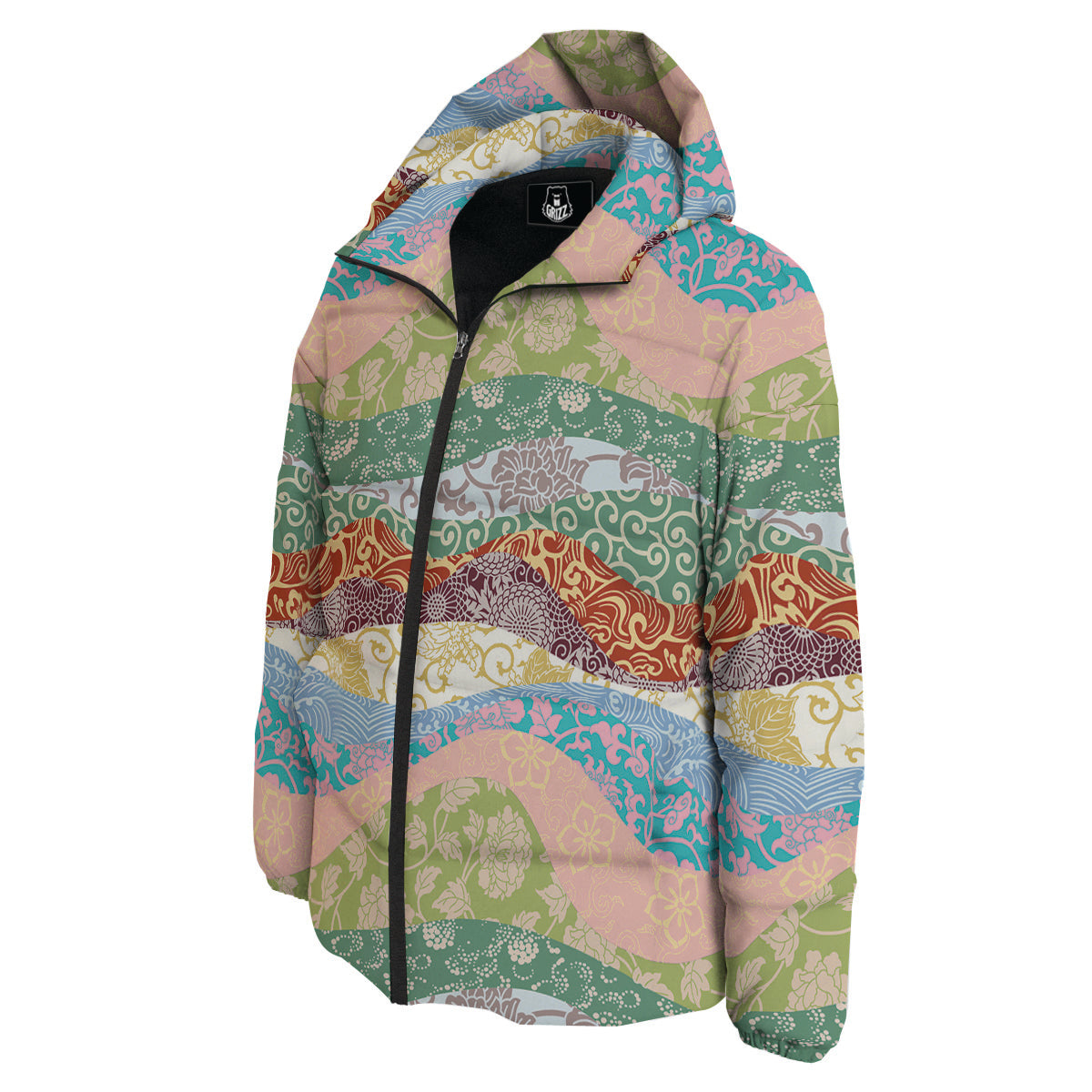 Pastel Japanese Fabric Traditional Print Pattern Down Jacket-grizzshop
