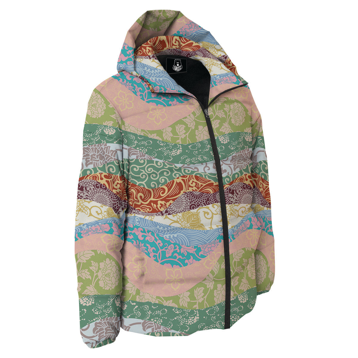 Pastel Japanese Fabric Traditional Print Pattern Down Jacket-grizzshop
