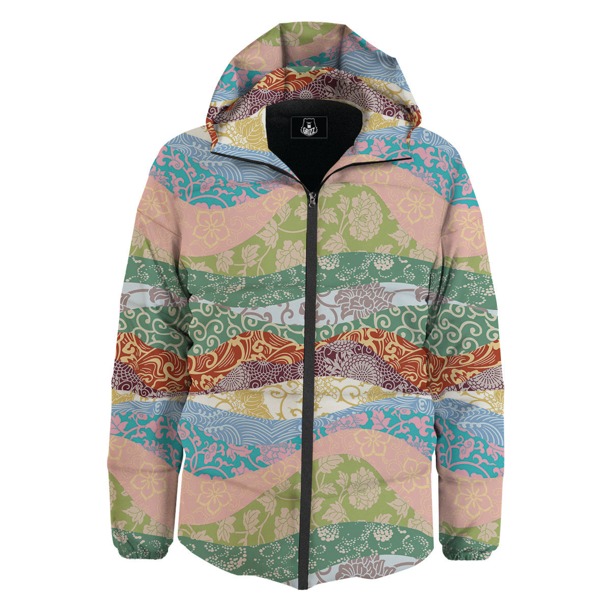 Pastel Japanese Fabric Traditional Print Pattern Down Jacket-grizzshop