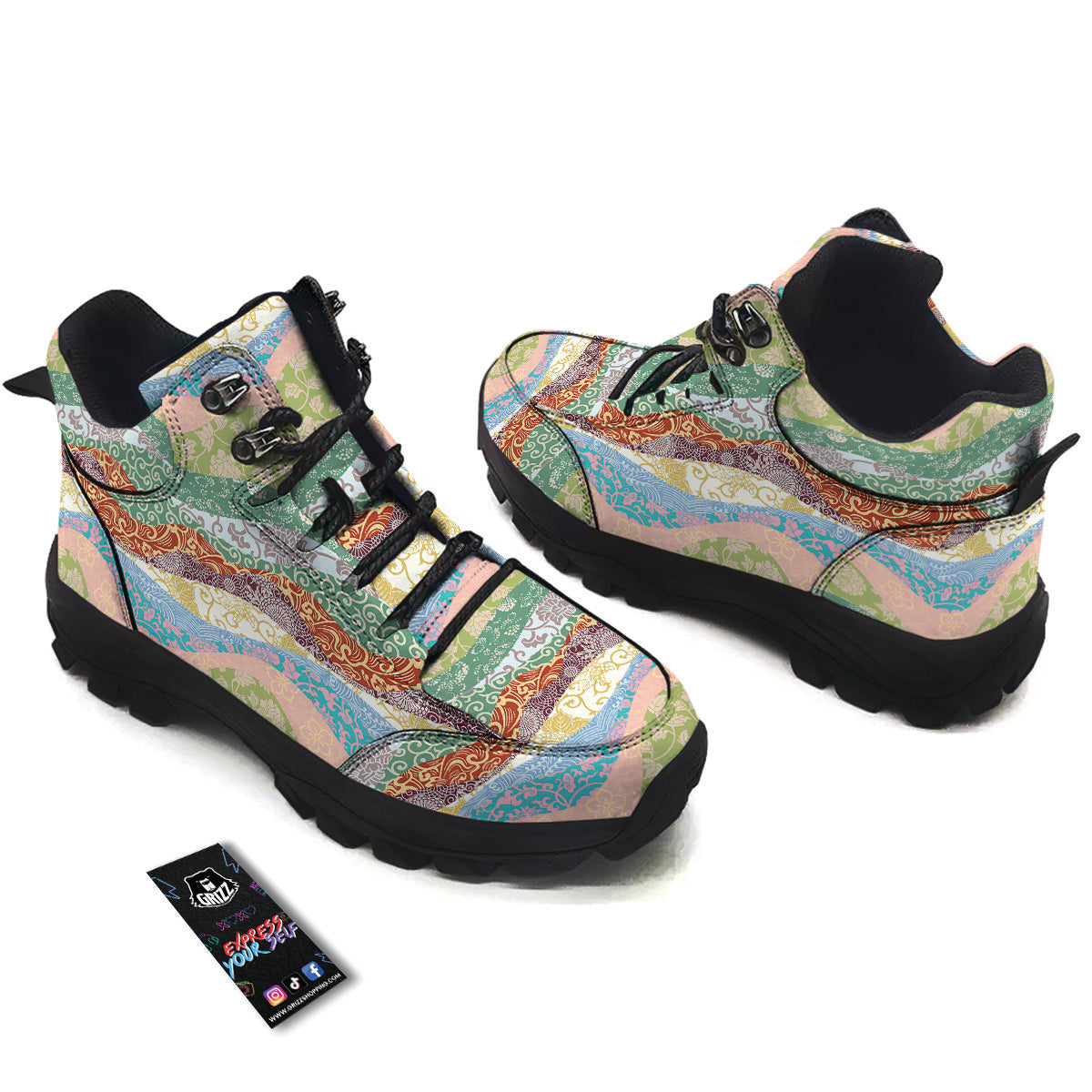 Pastel Japanese Fabric Traditional Print Pattern Hiking Shoes-grizzshop