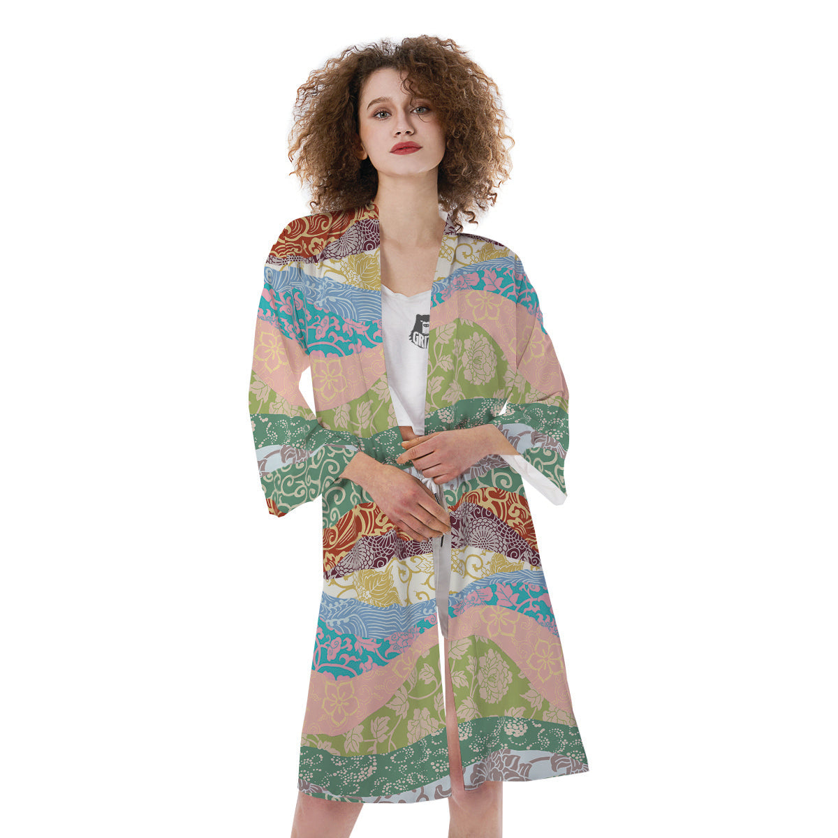 Pastel Japanese Fabric Traditional Print Pattern Kimono-grizzshop