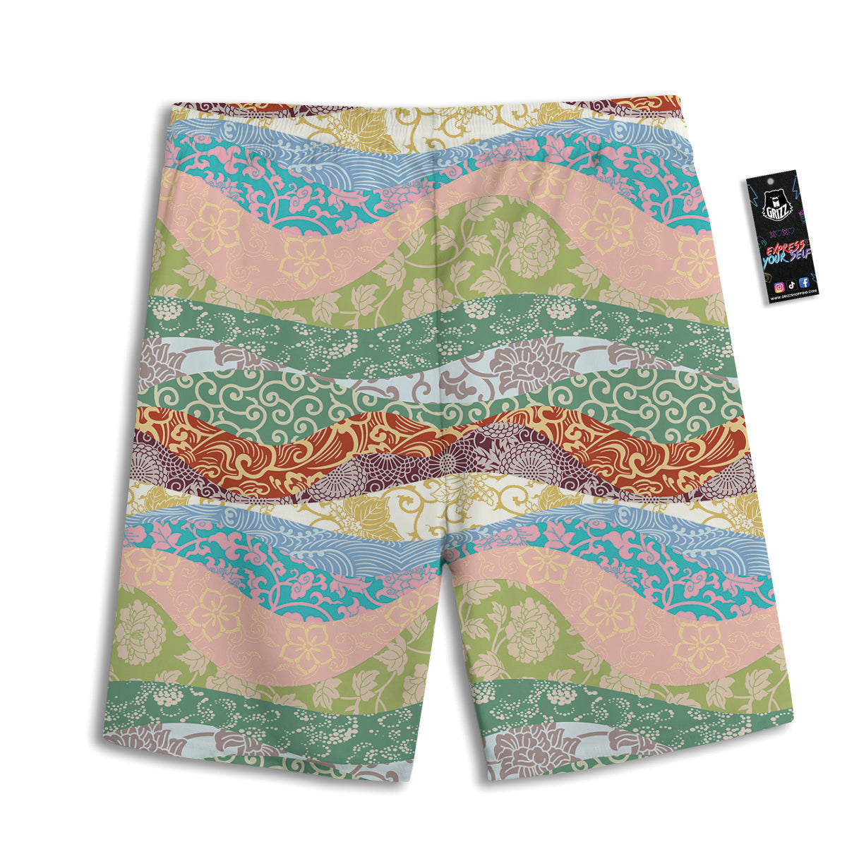 Pastel Japanese Fabric Traditional Print Pattern Men's Athletic Shorts