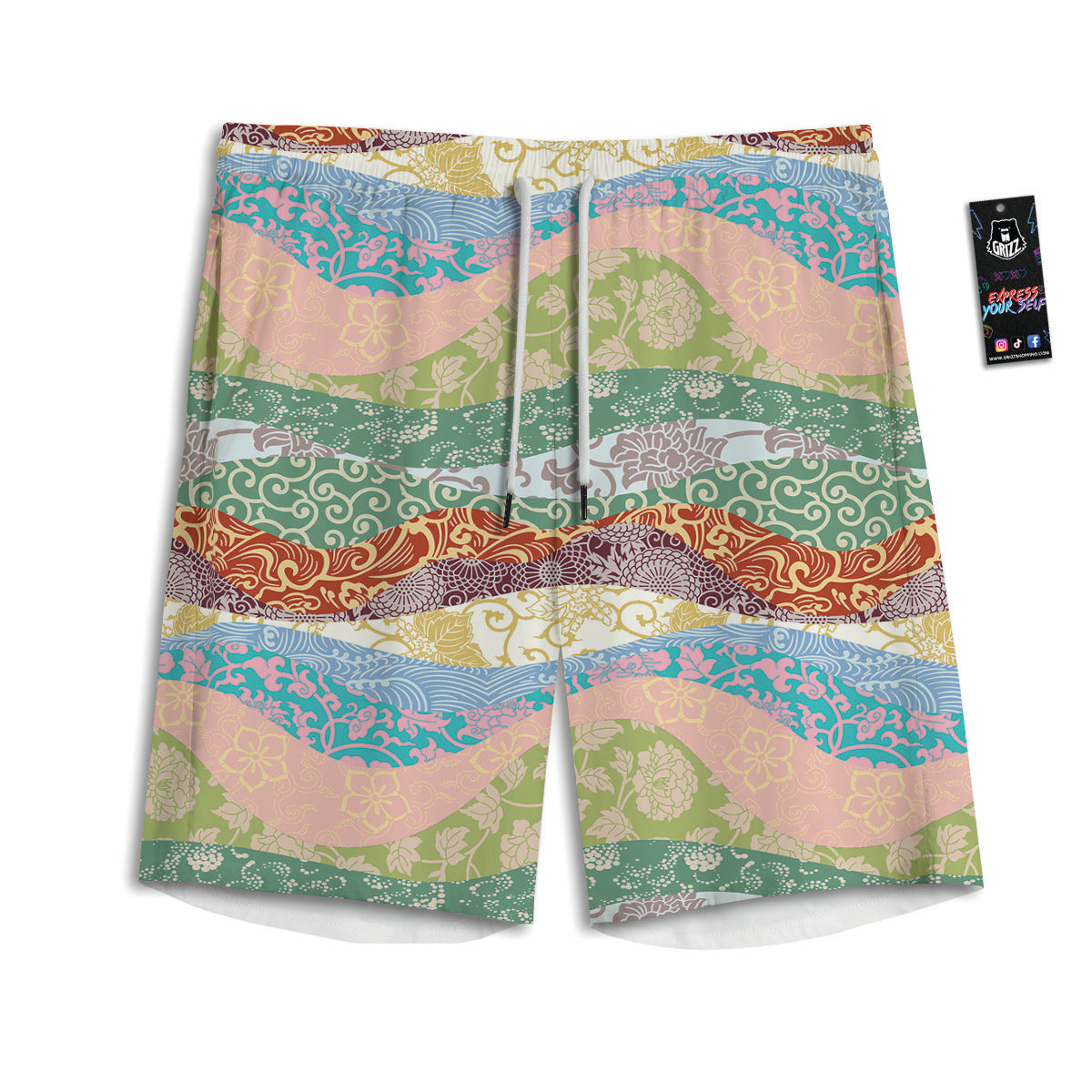 Pastel Japanese Fabric Traditional Print Pattern Men's Athletic Shorts