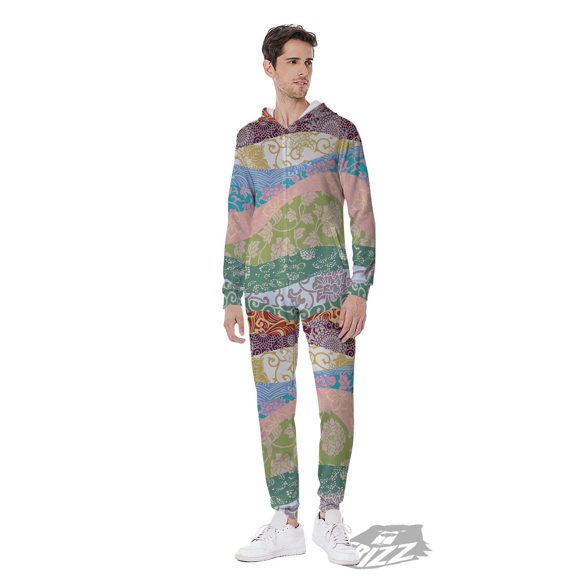 Pastel Japanese Fabric Traditional Print Pattern Men's Jumpsuit-grizzshop