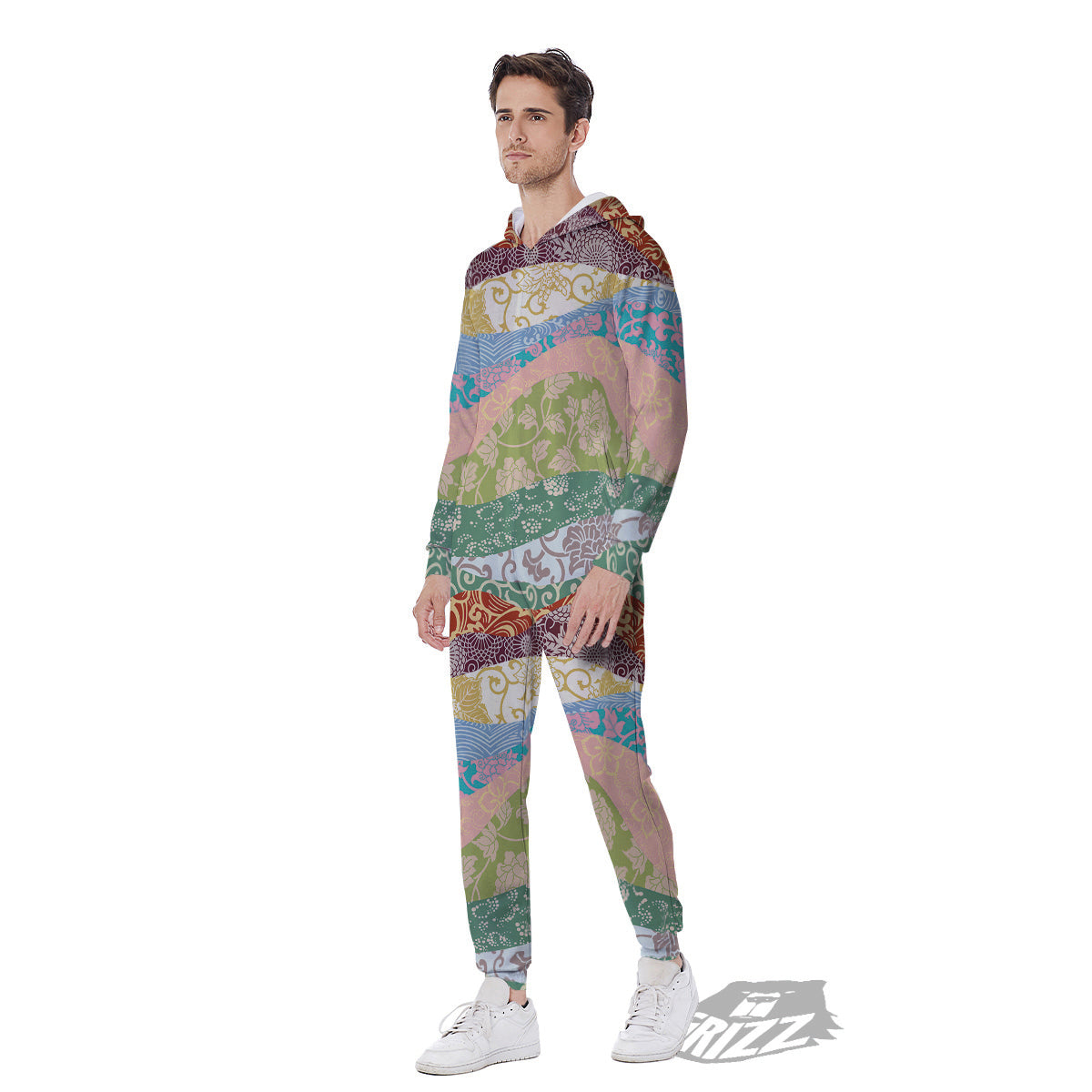 Pastel Japanese Fabric Traditional Print Pattern Men's Jumpsuit-grizzshop