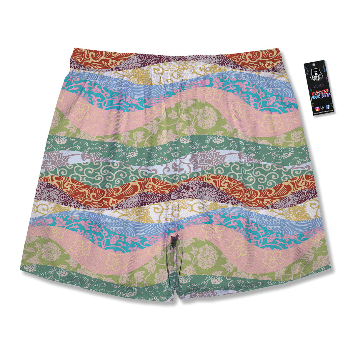 Pastel Japanese Fabric Traditional Print Pattern Men's Running Shorts-grizzshop