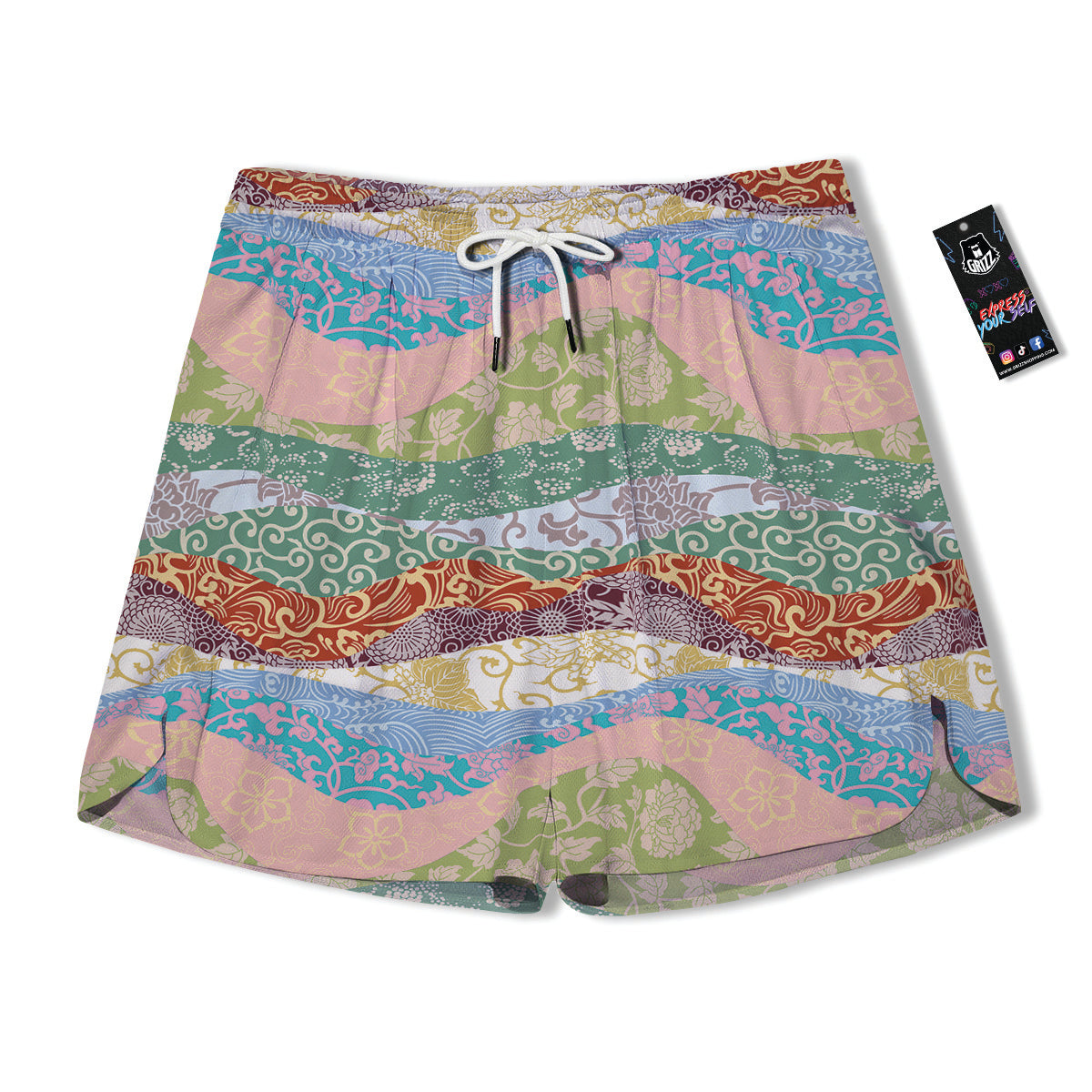 Pastel Japanese Fabric Traditional Print Pattern Men's Running Shorts-grizzshop