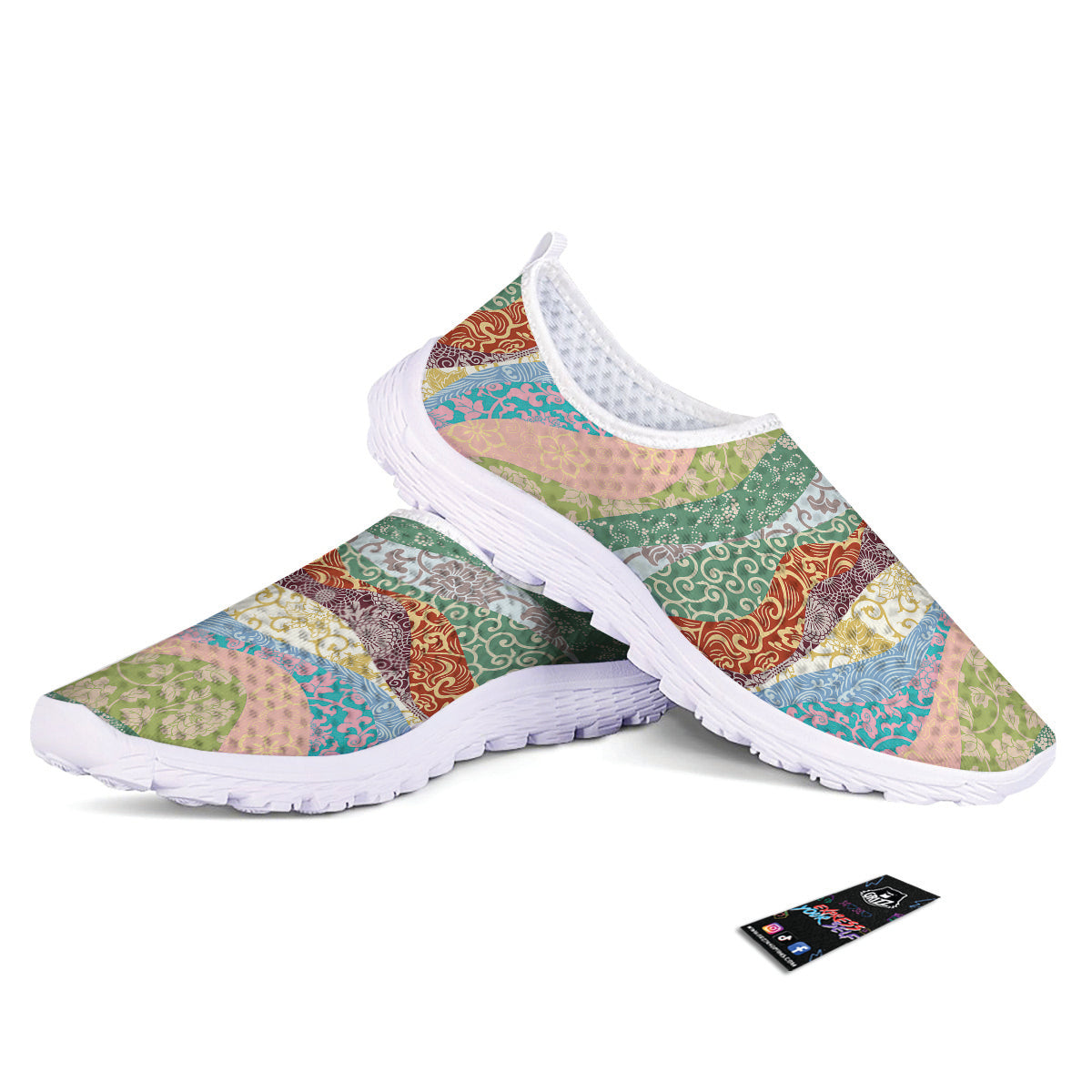 Pastel Japanese Fabric Traditional Print Pattern Nurse Shoes-grizzshop