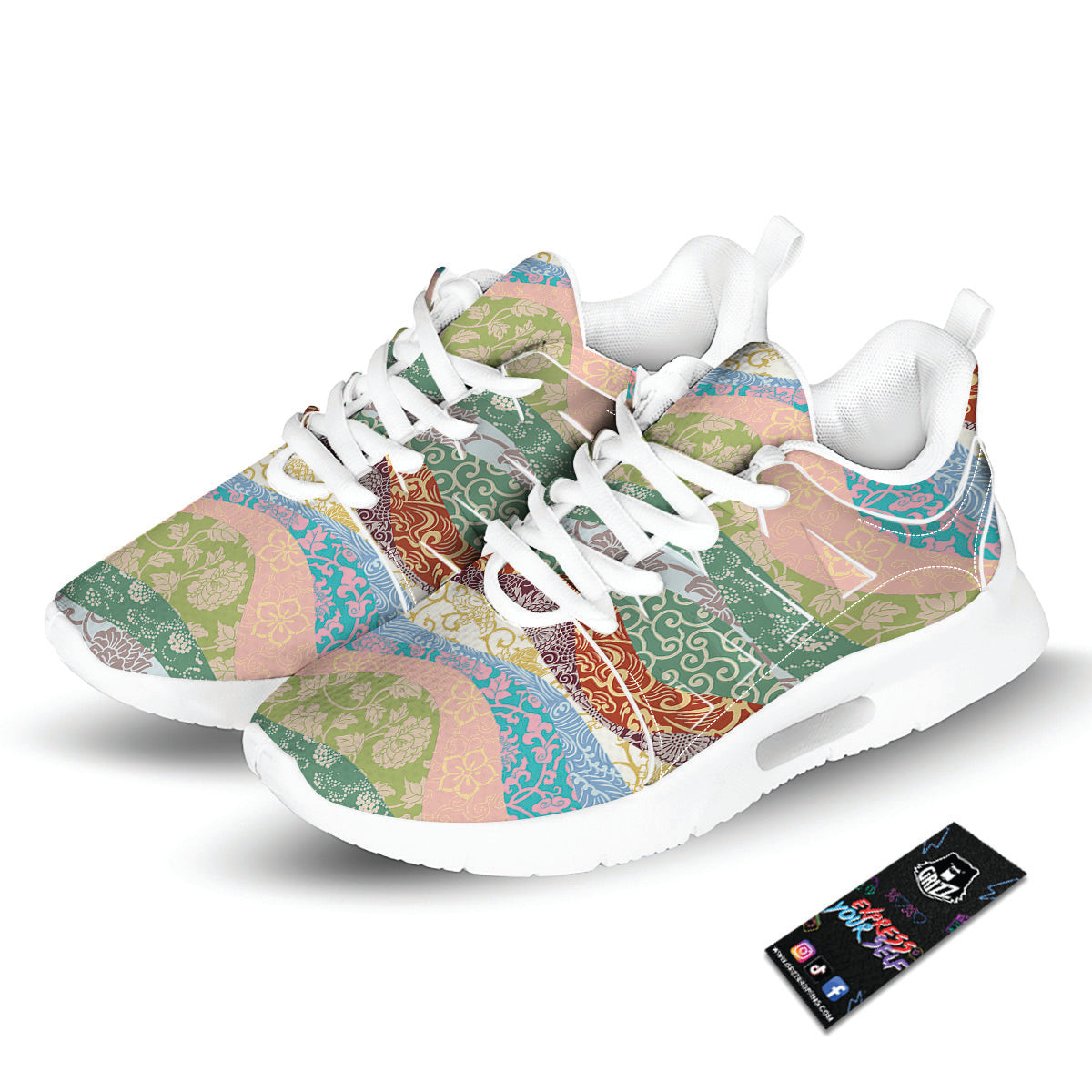Pastel Japanese Fabric Traditional Print Pattern Tennis Shoes-grizzshop