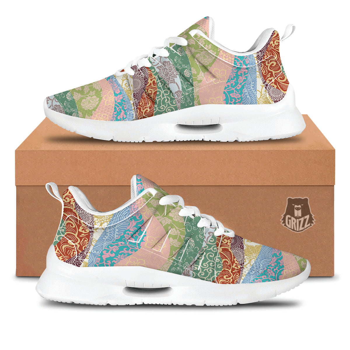 Pastel Japanese Fabric Traditional Print Pattern Tennis Shoes-grizzshop