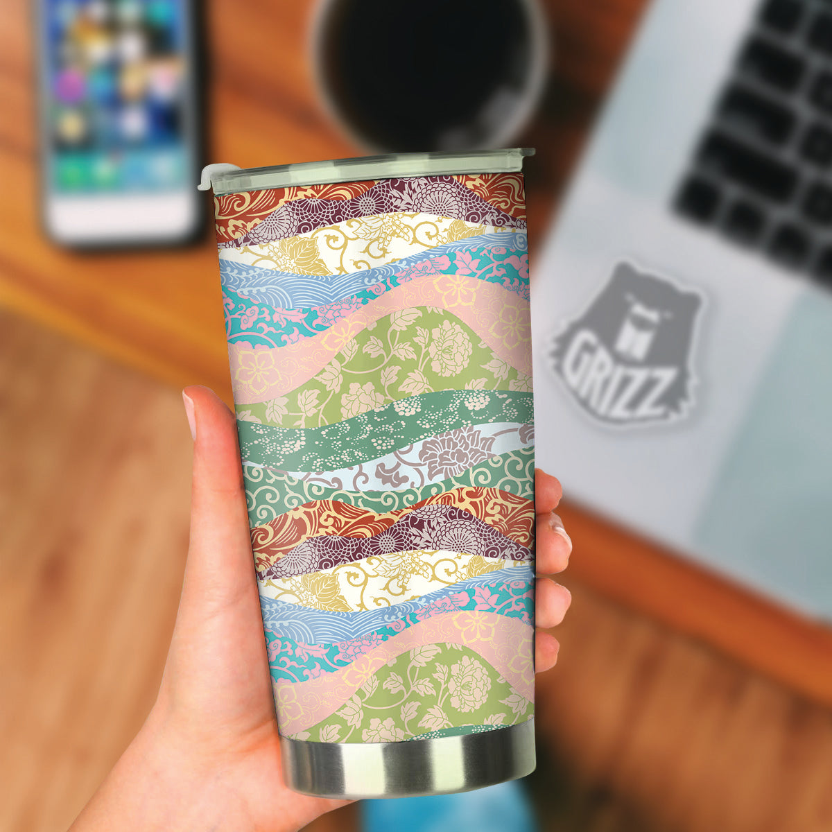 Pastel Japanese Fabric Traditional Print Pattern Tumbler-grizzshop