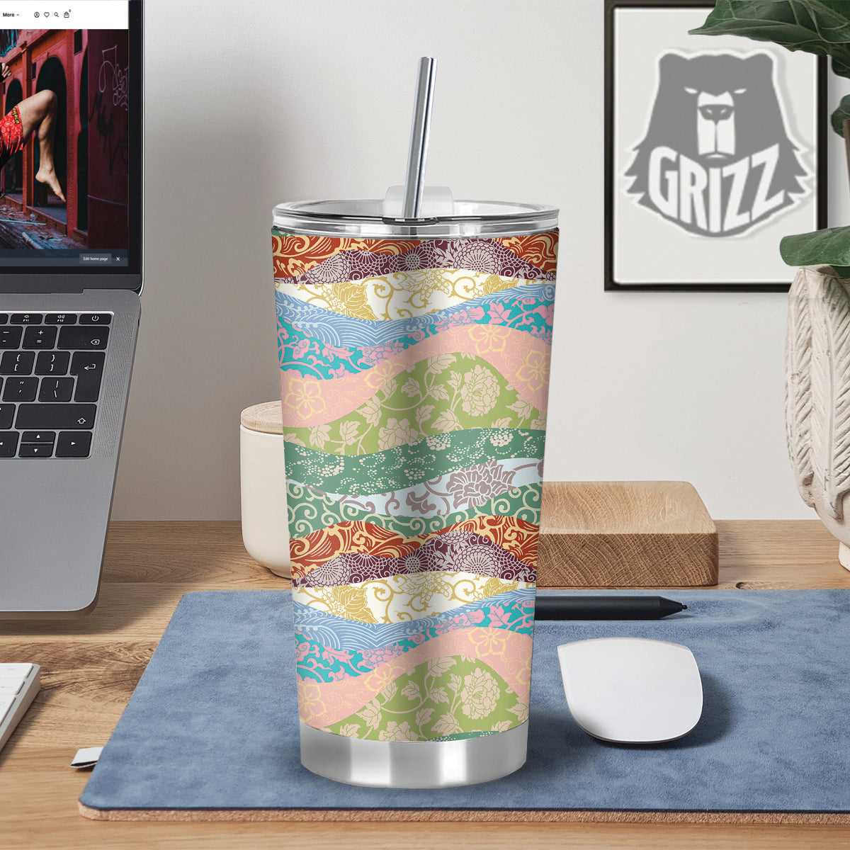 Pastel Japanese Fabric Traditional Print Pattern Tumbler-grizzshop