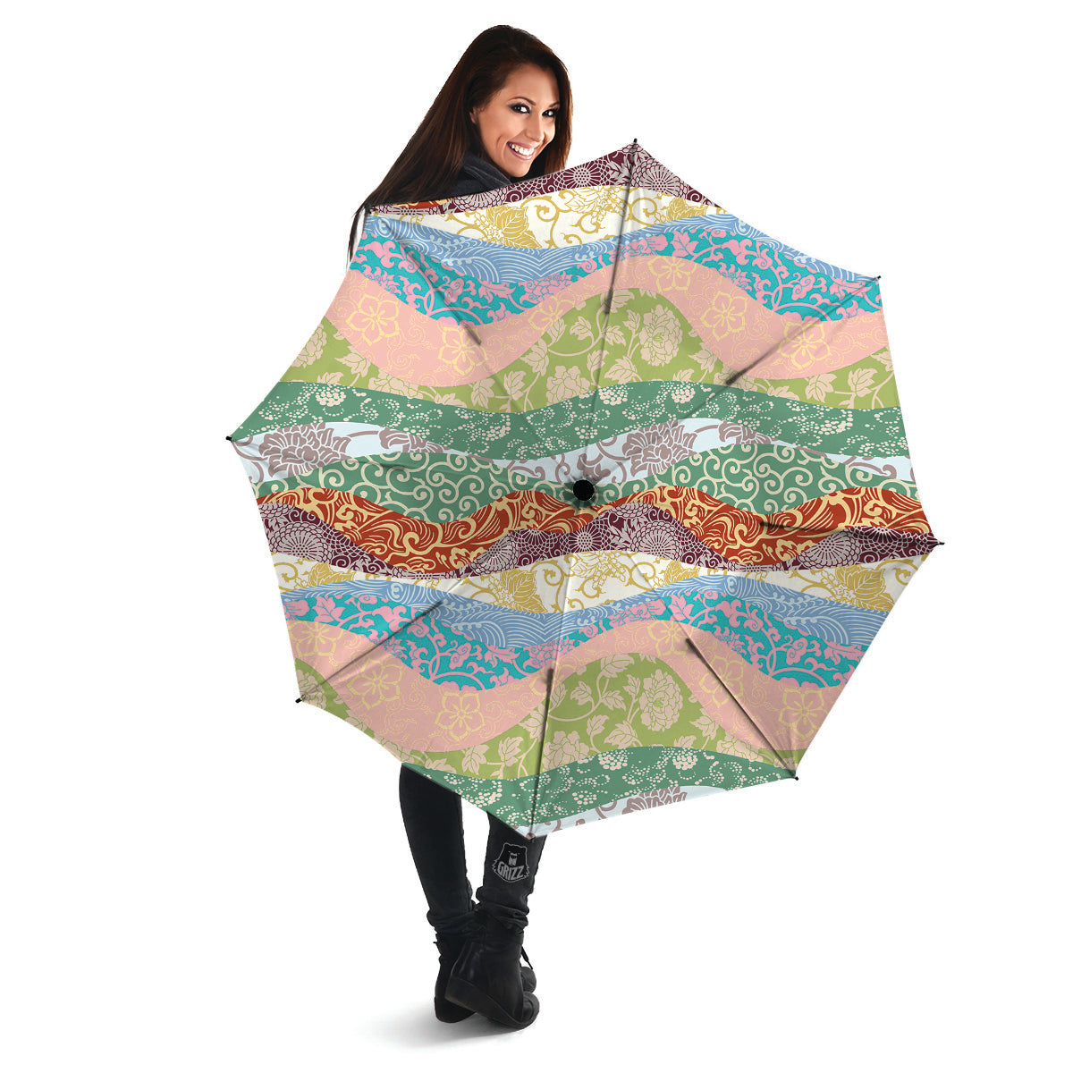 Pastel Japanese Fabric Traditional Print Pattern Umbrella-grizzshop