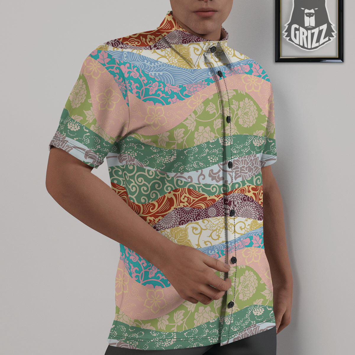 Pastel Japanese Fabric Traditional Print Pattern Untucked Shirts-grizzshop
