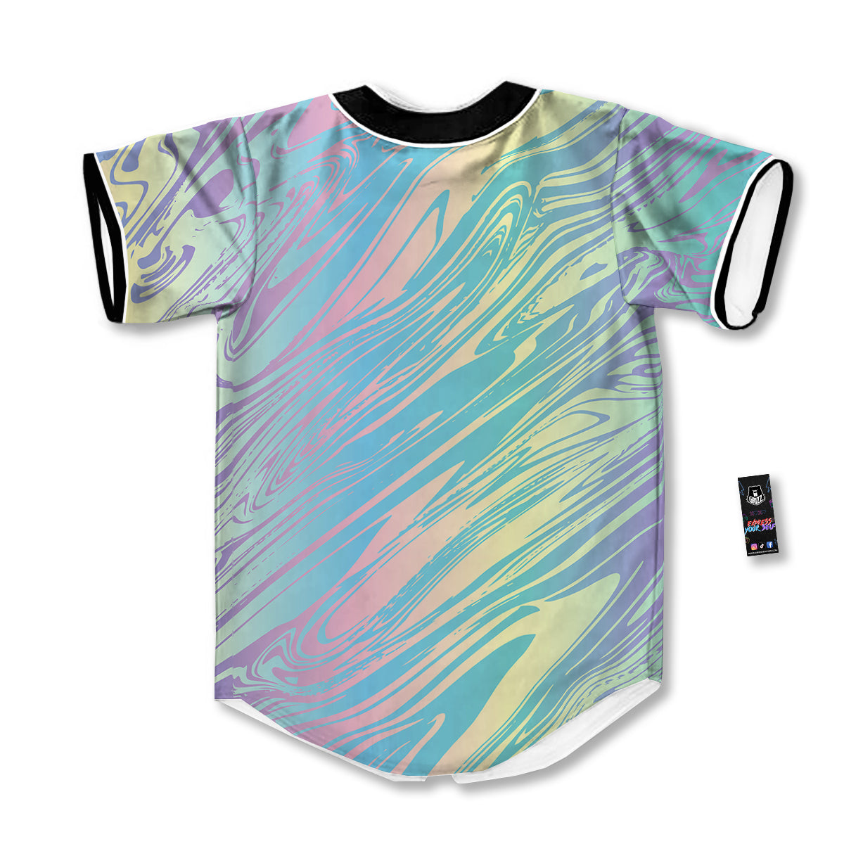 Pastel Liquid Marble Holographic Print Baseball Jersey-grizzshop