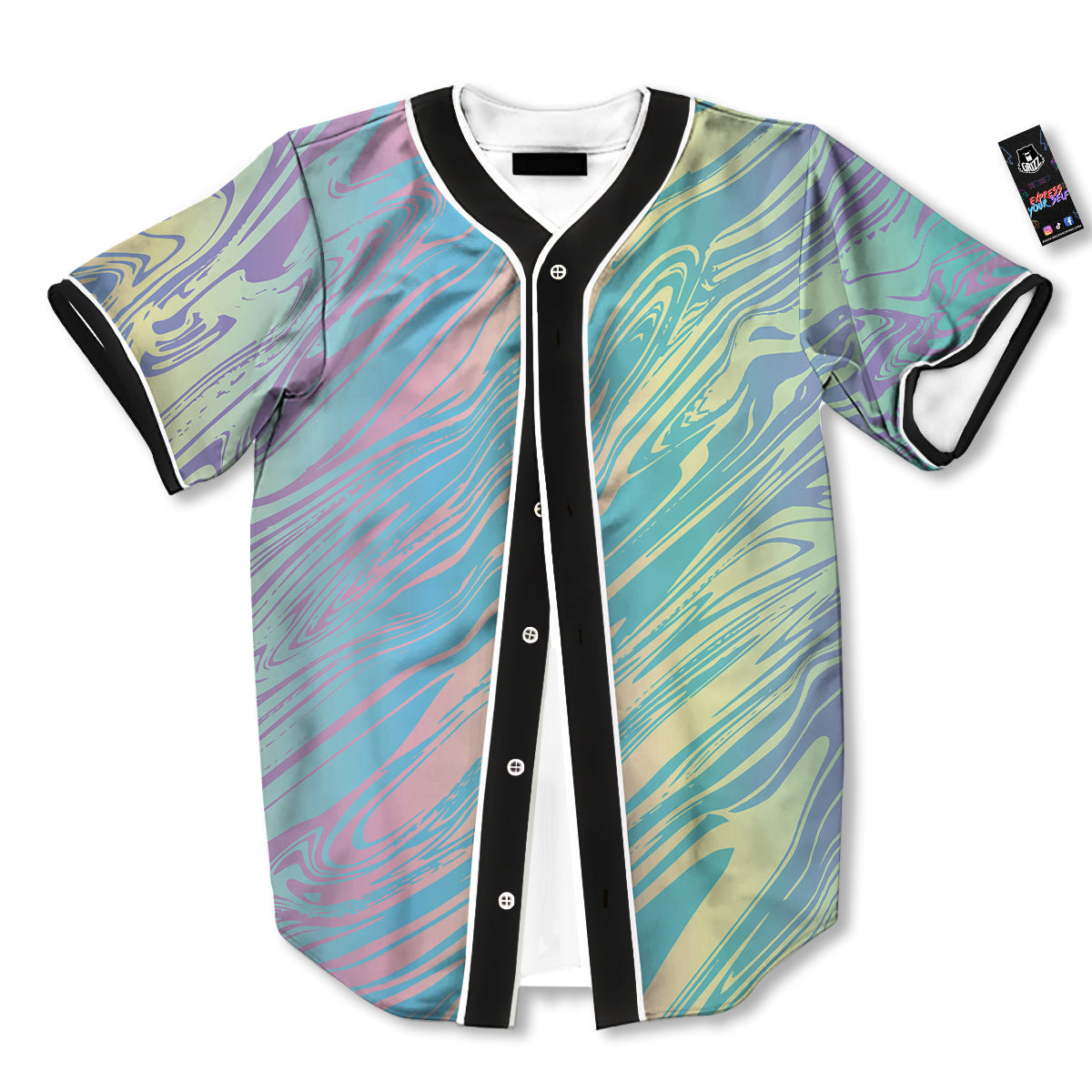 Pastel Liquid Marble Holographic Print Baseball Jersey-grizzshop