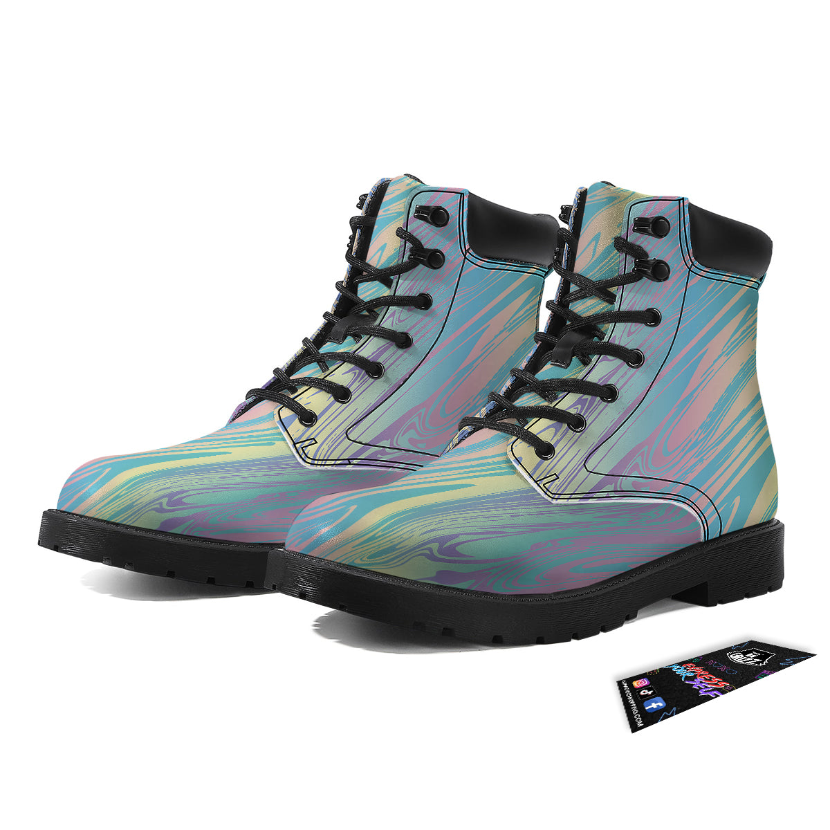 Pastel Liquid Marble Holographic Print Boots-grizzshop