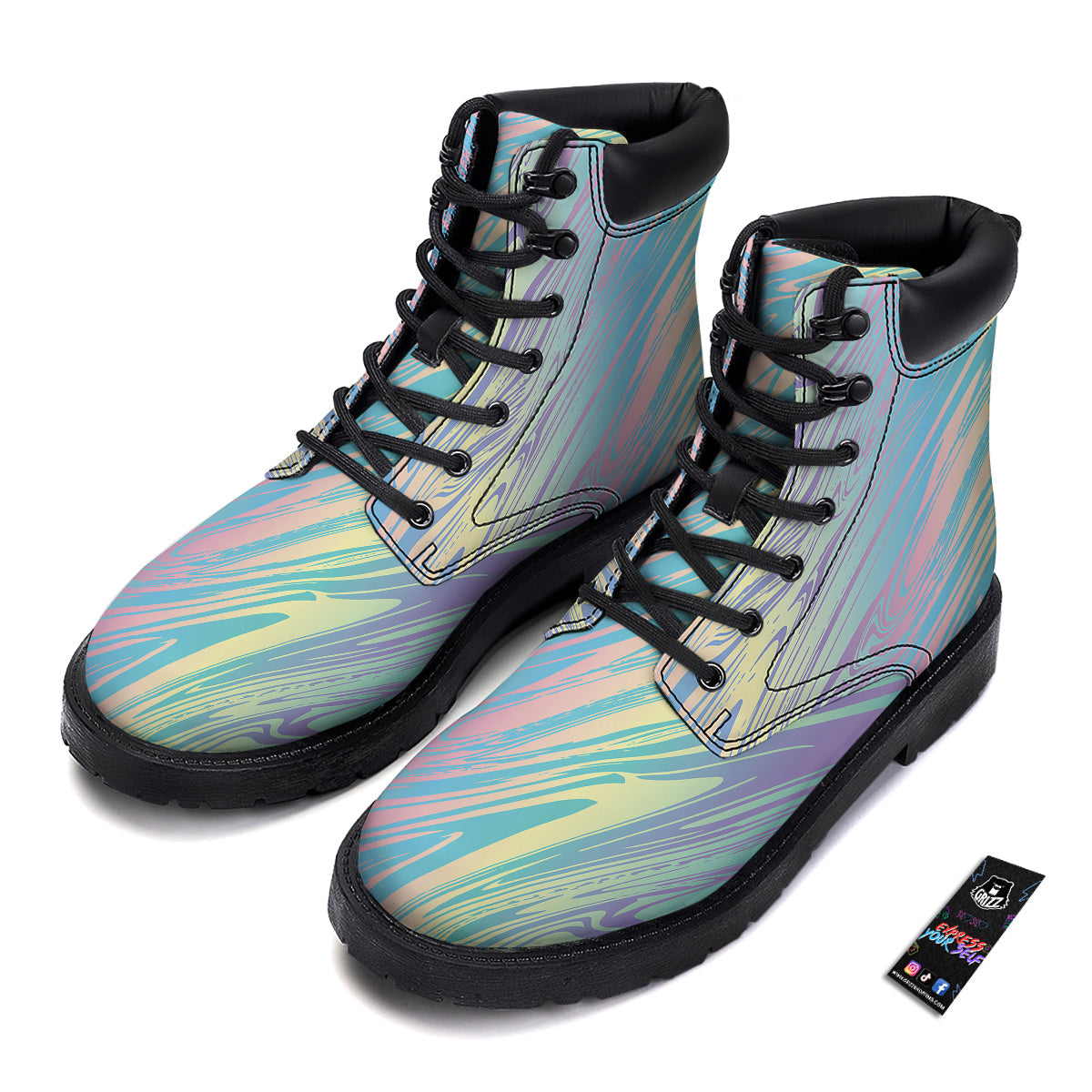 Pastel Liquid Marble Holographic Print Boots-grizzshop