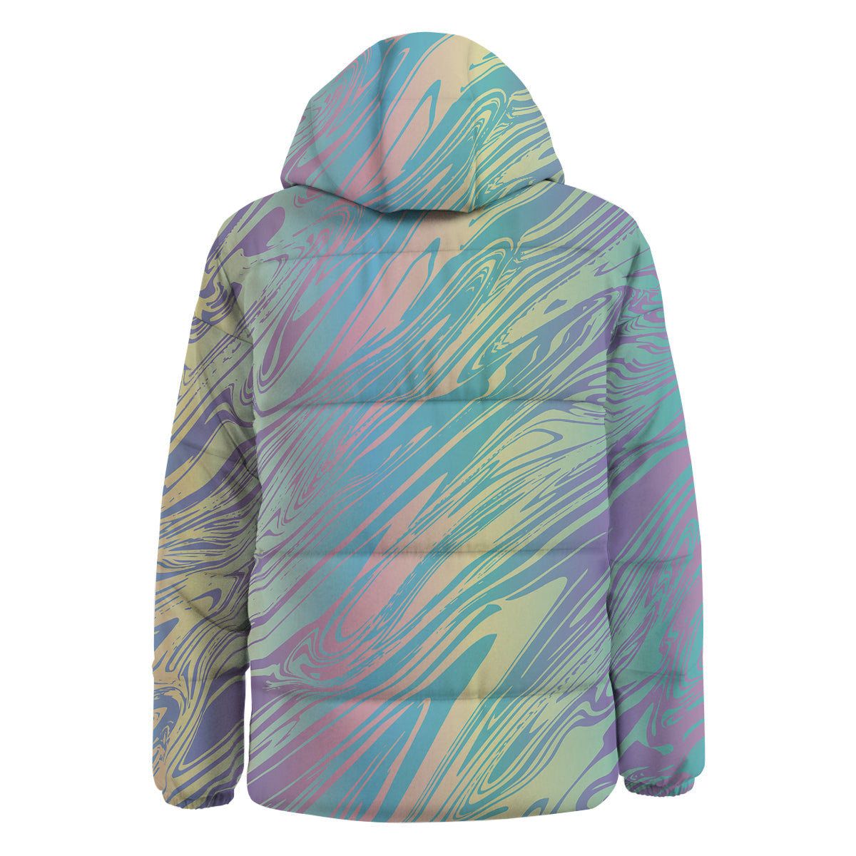 Pastel Liquid Marble Holographic Print Down Jacket-grizzshop