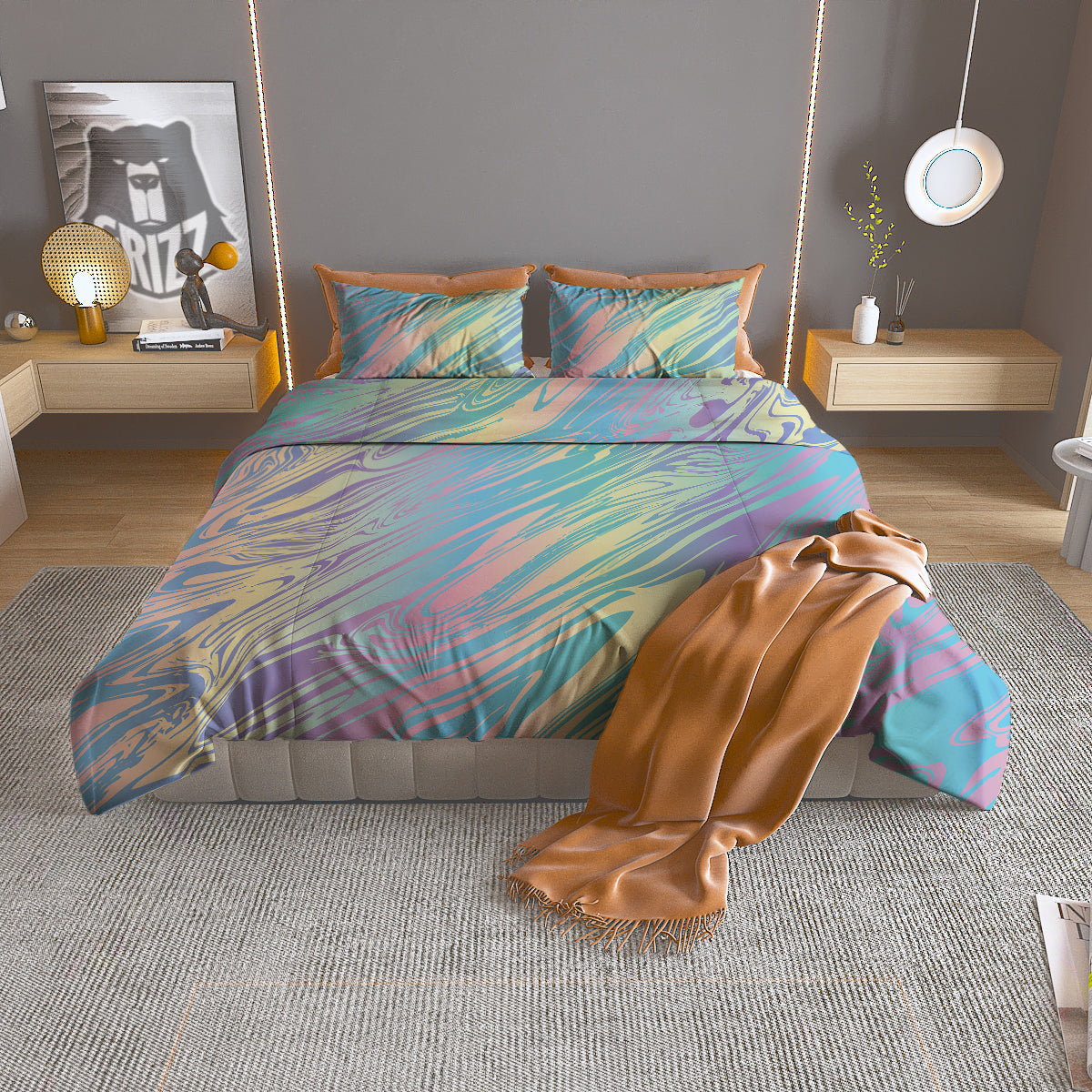 Pastel Liquid Marble Holographic Print Duvet Cover Bedding Set