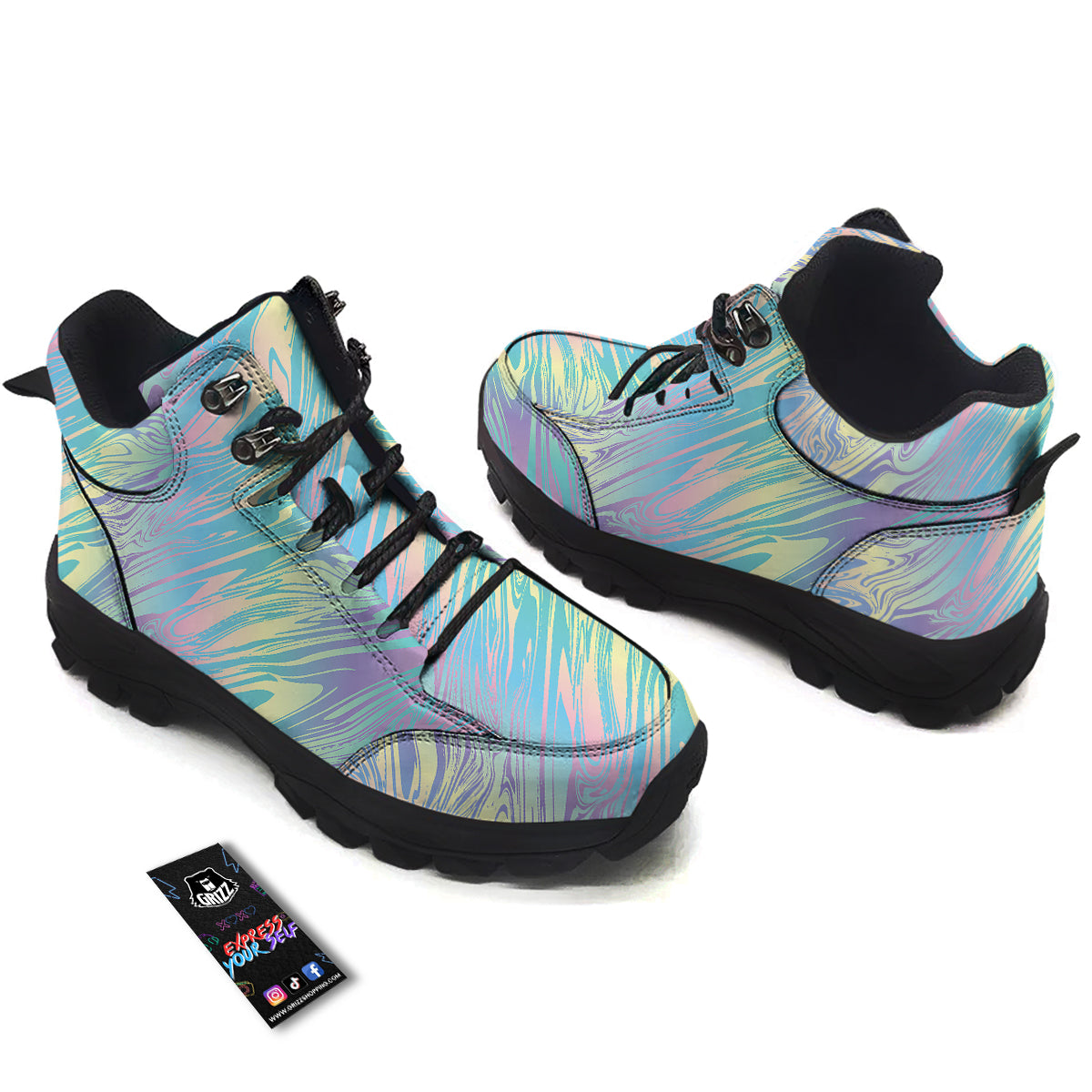 Pastel Liquid Marble Holographic Print Hiking Shoes-grizzshop