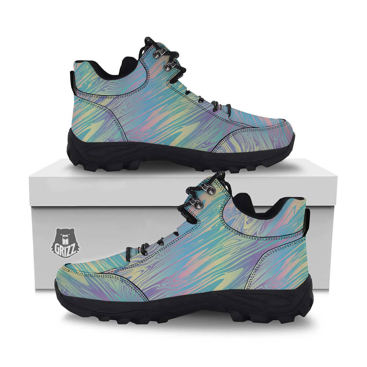 Pastel Liquid Marble Holographic Print Hiking Shoes-grizzshop