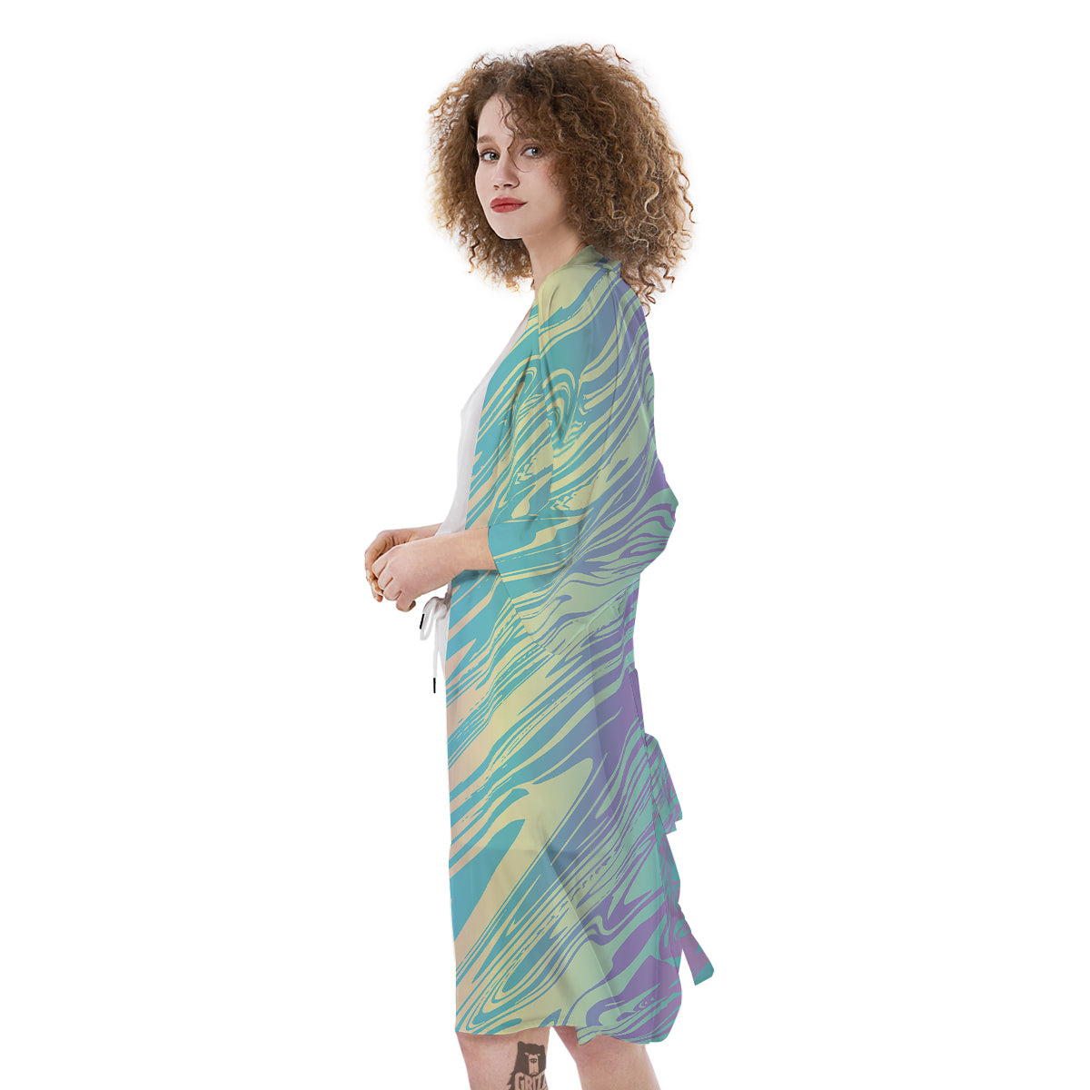 Pastel Liquid Marble Holographic Print Kimono-grizzshop