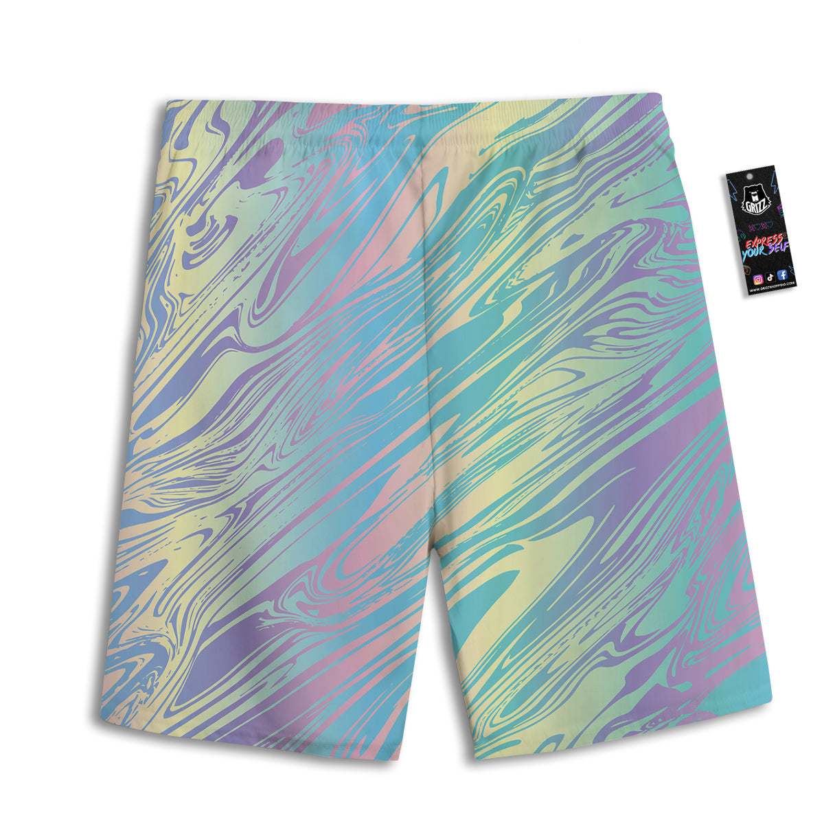 Pastel Liquid Marble Holographic Print Men's Athletic Shorts