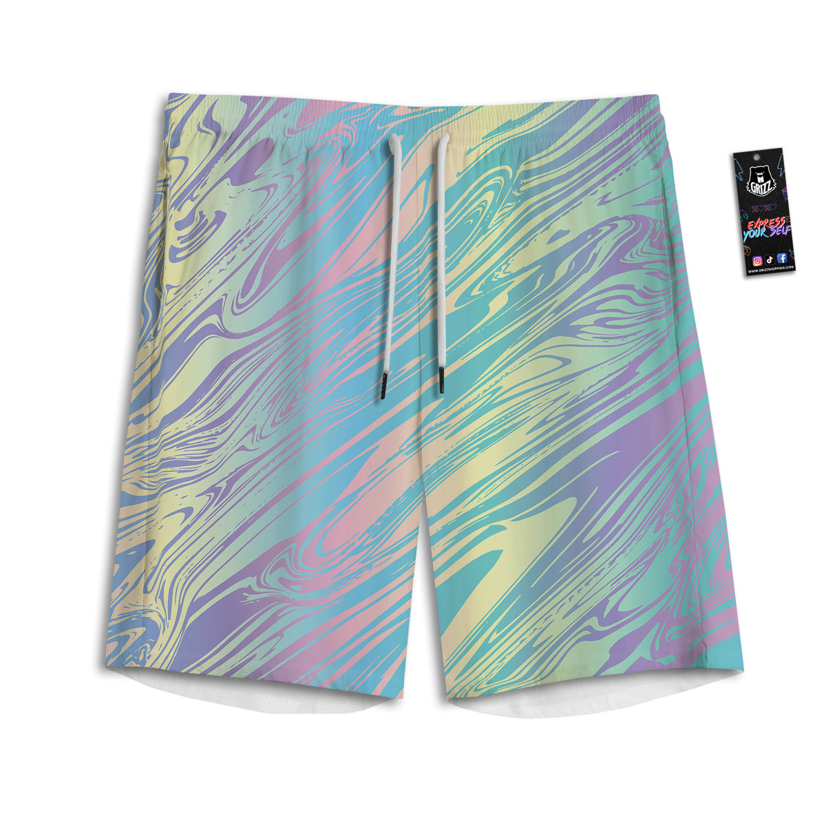Pastel Liquid Marble Holographic Print Men's Athletic Shorts