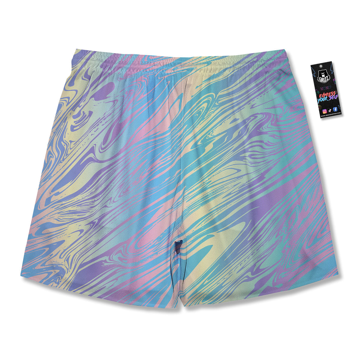 Pastel Liquid Marble Holographic Print Men's Running Shorts-grizzshop