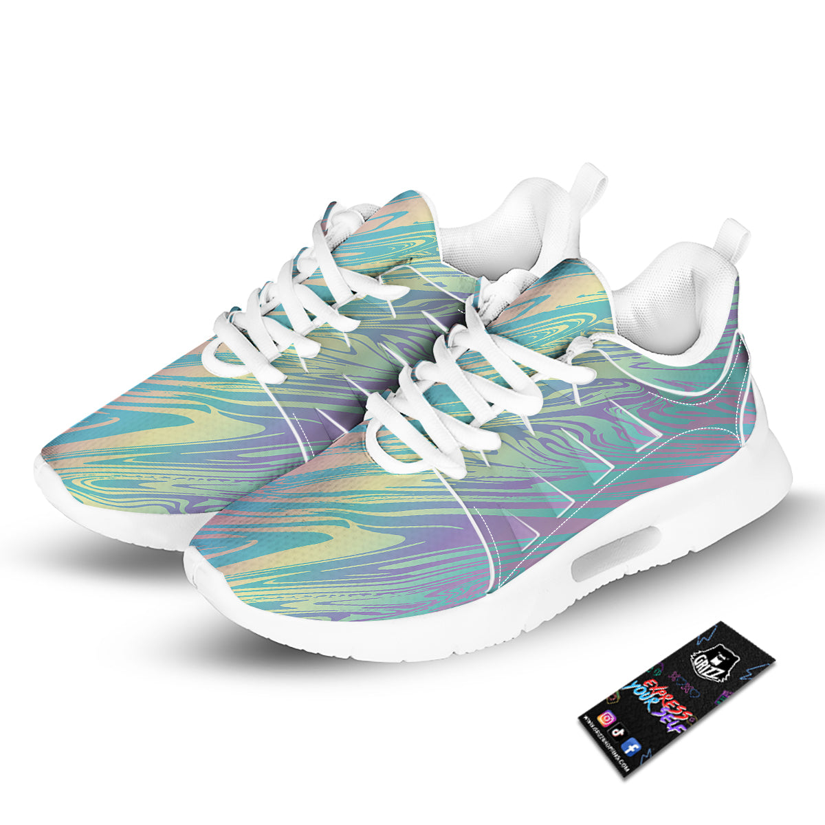 Pastel Liquid Marble Holographic Print Tennis Shoes-grizzshop