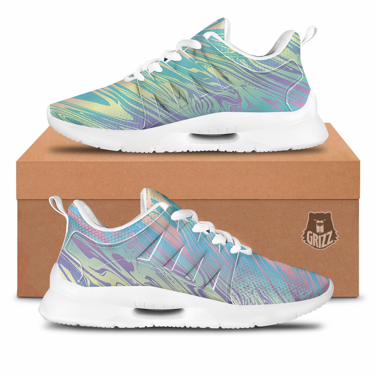 Pastel Liquid Marble Holographic Print Tennis Shoes-grizzshop