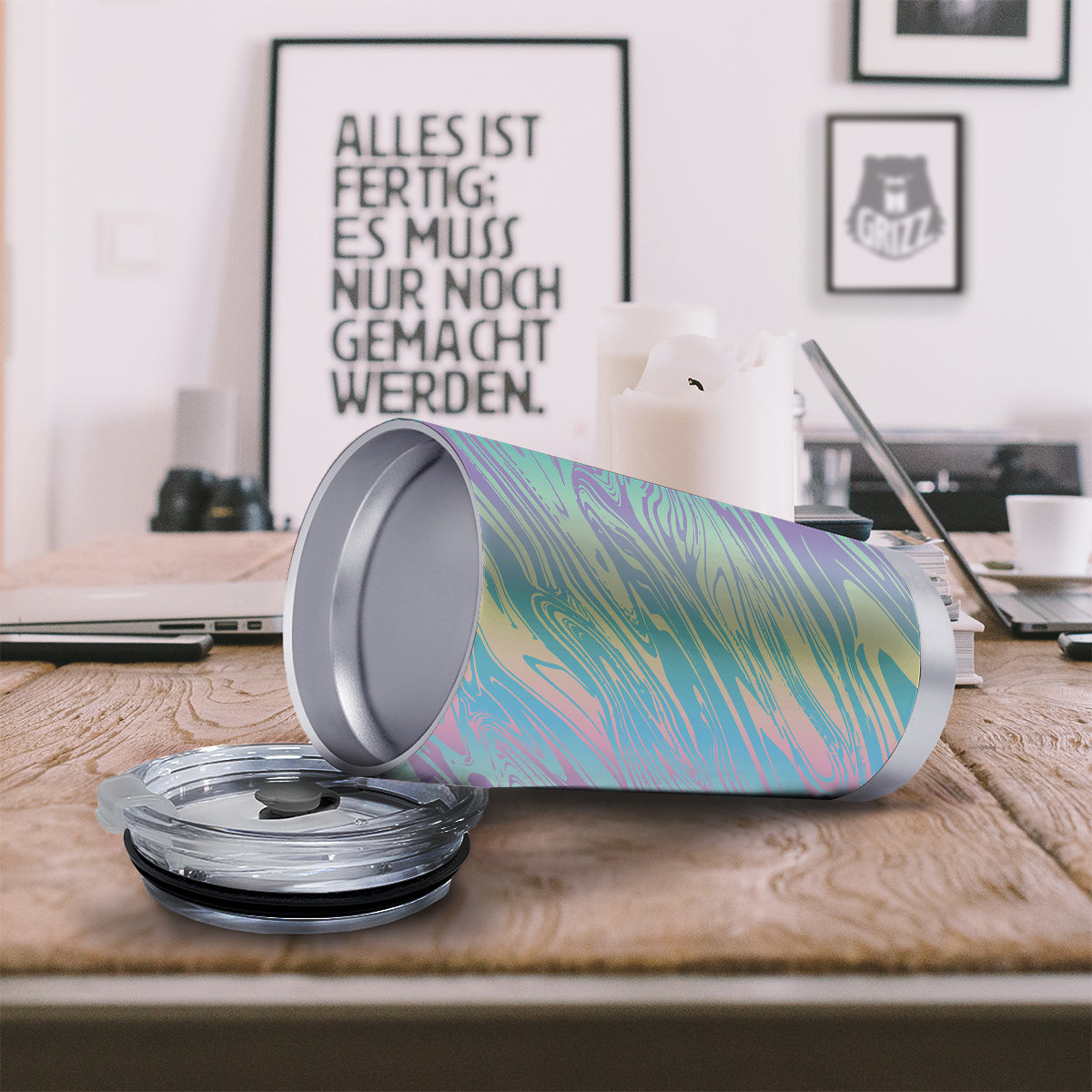 Pastel Liquid Marble Holographic Print Tumbler-grizzshop