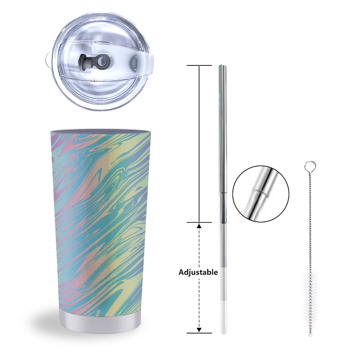 Pastel Liquid Marble Holographic Print Tumbler-grizzshop