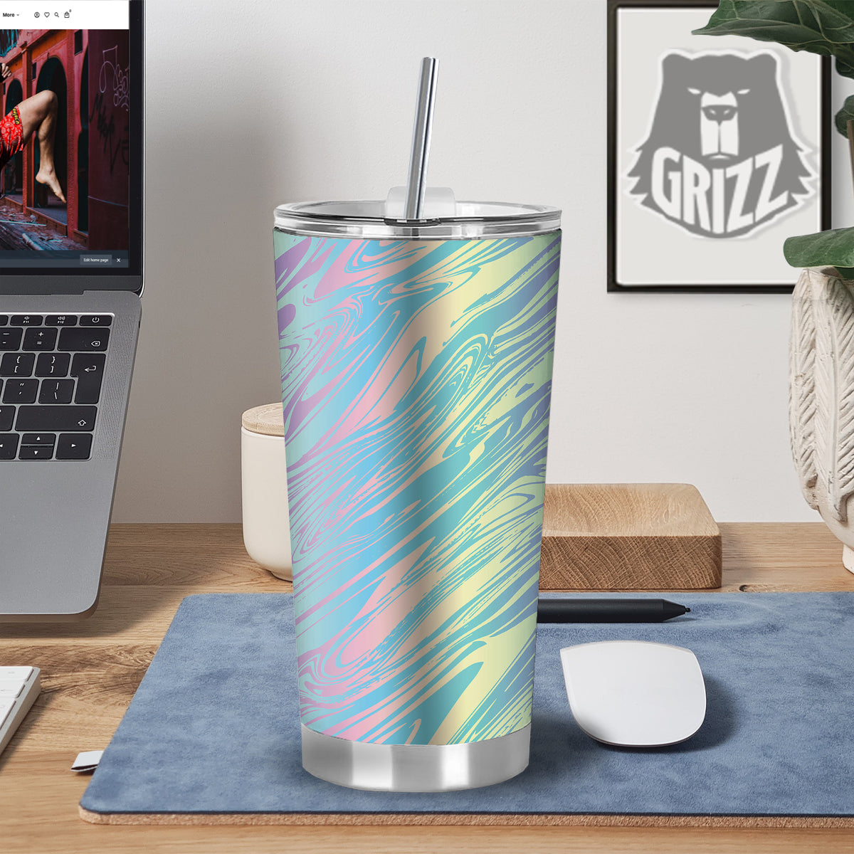 Pastel Liquid Marble Holographic Print Tumbler-grizzshop