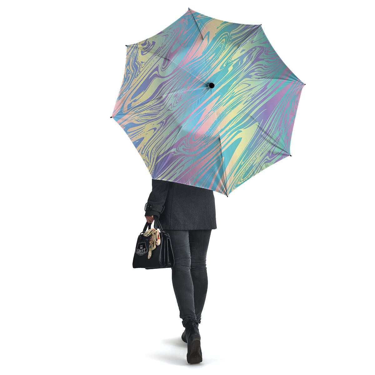 Pastel Liquid Marble Holographic Print Umbrella-grizzshop