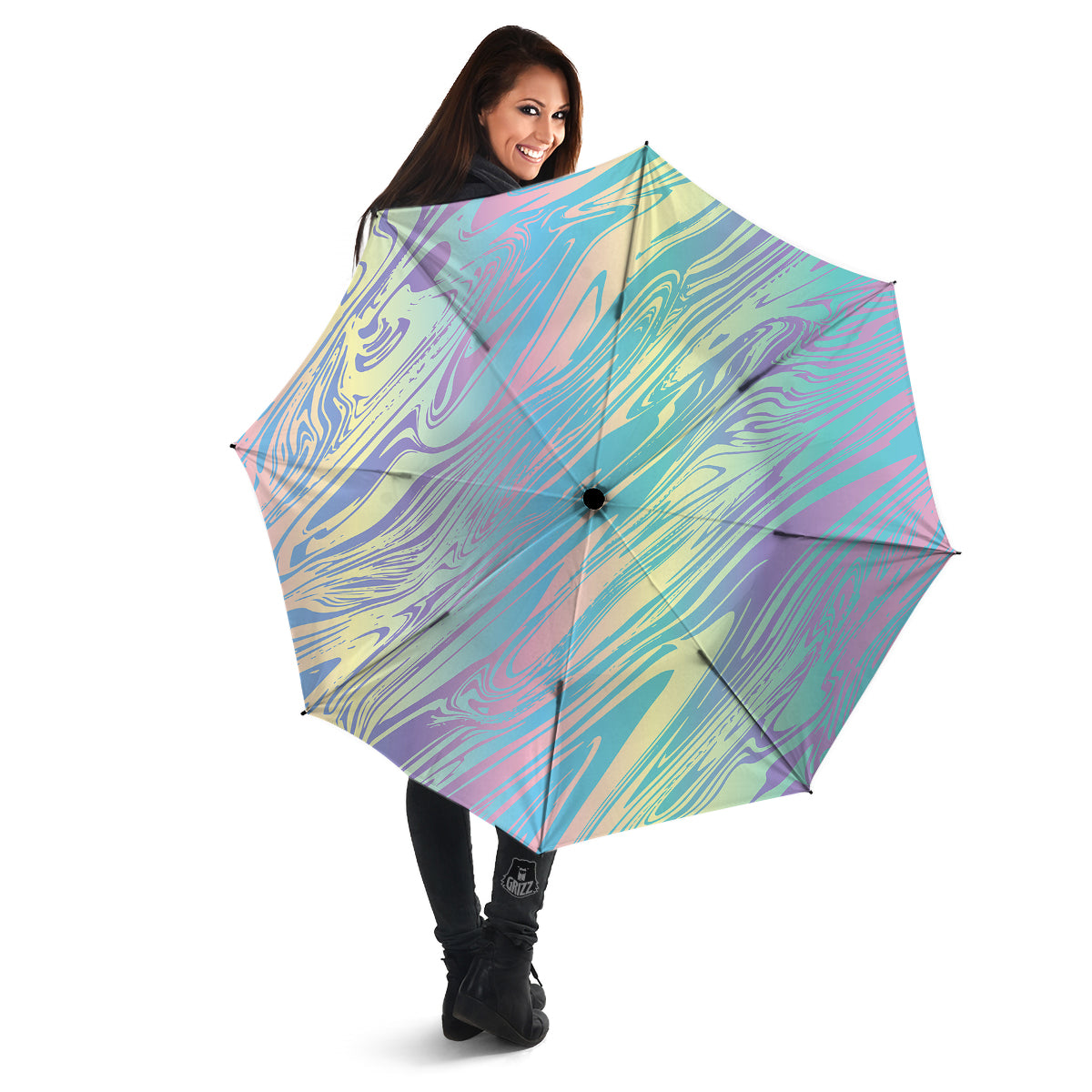 Pastel Liquid Marble Holographic Print Umbrella-grizzshop