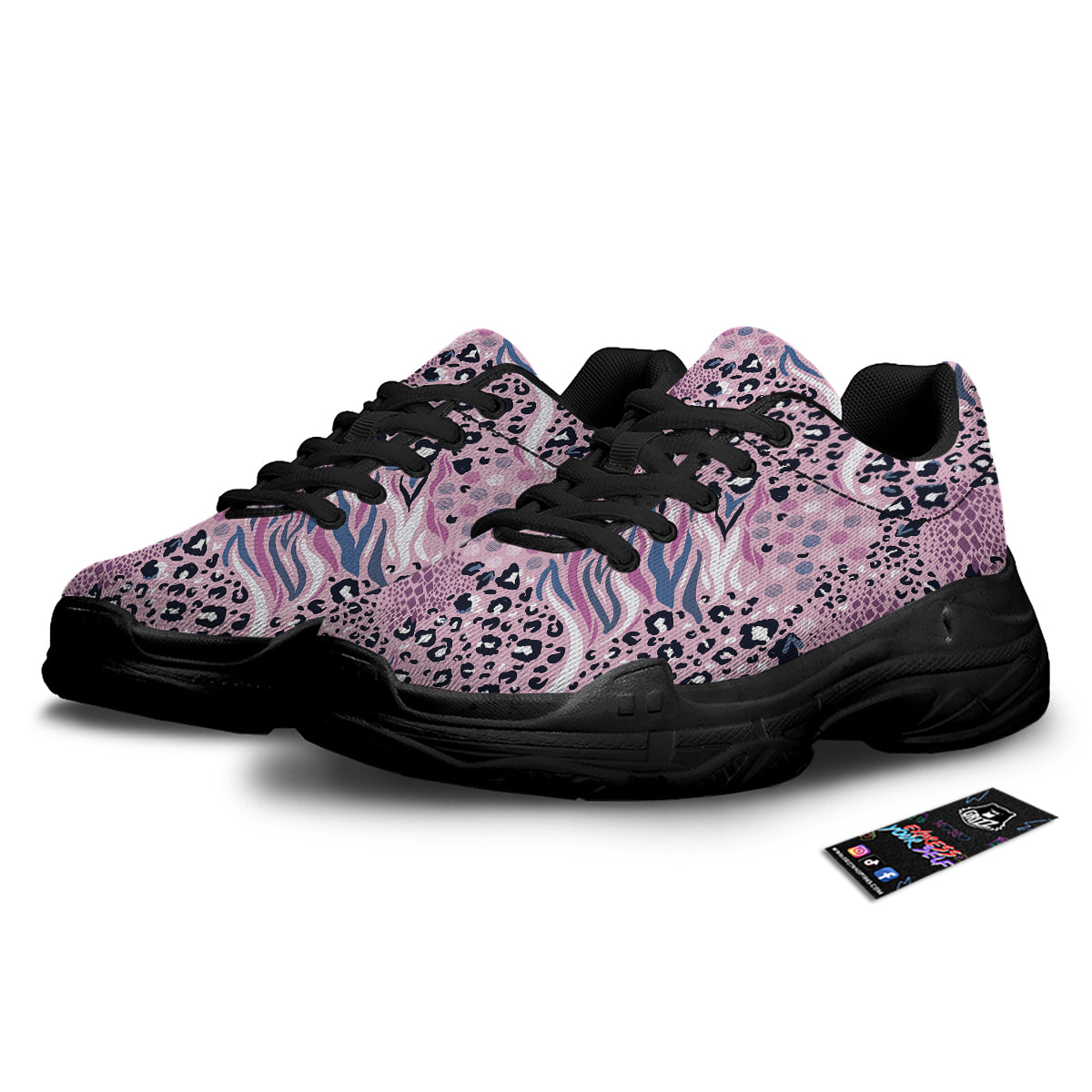 Pastel Mix Animal Skin Print Black Chunky Shoes-grizzshop