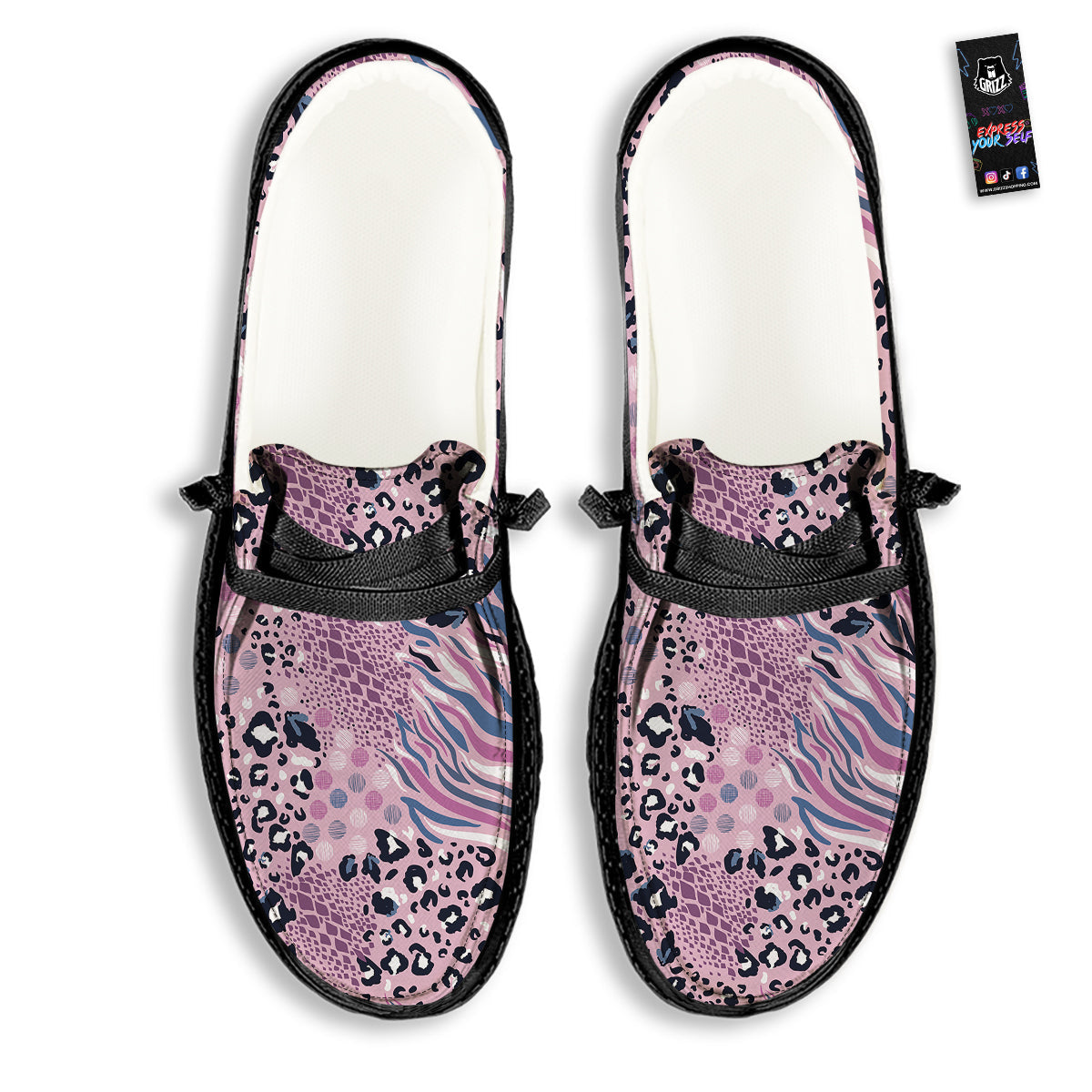 Pastel Mix Animal Skin Print Black Loafers-grizzshop
