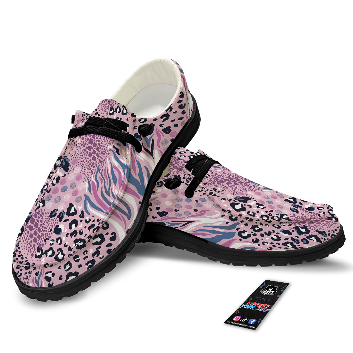 Pastel Mix Animal Skin Print Black Loafers-grizzshop