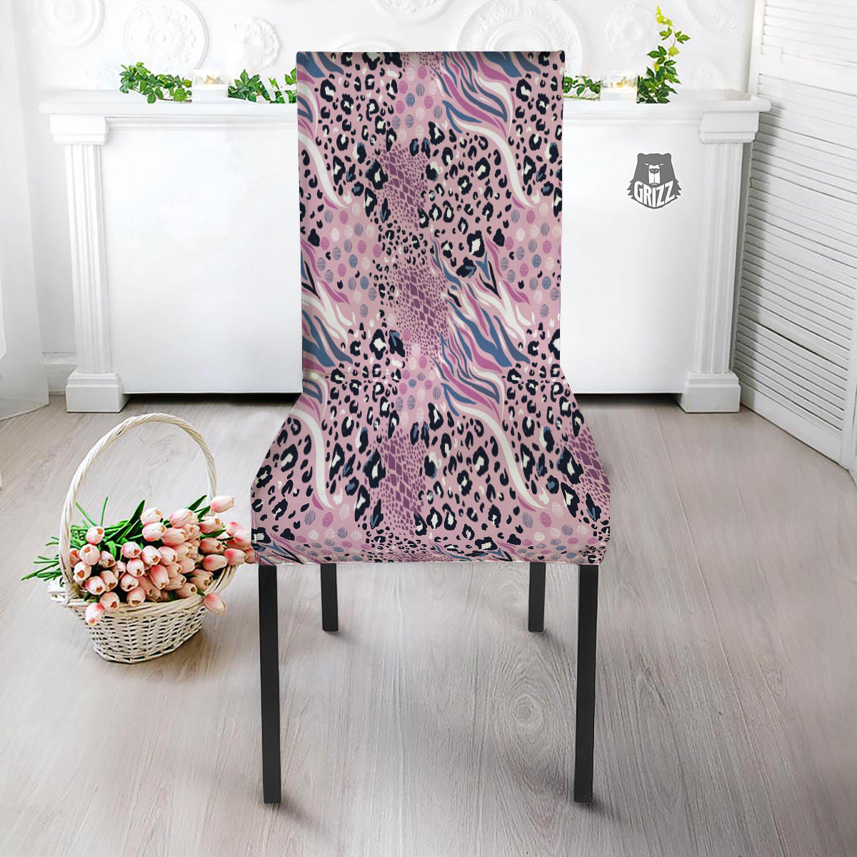 Pastel Mix Animal Skin Print Dining Chair Slipcover-grizzshop