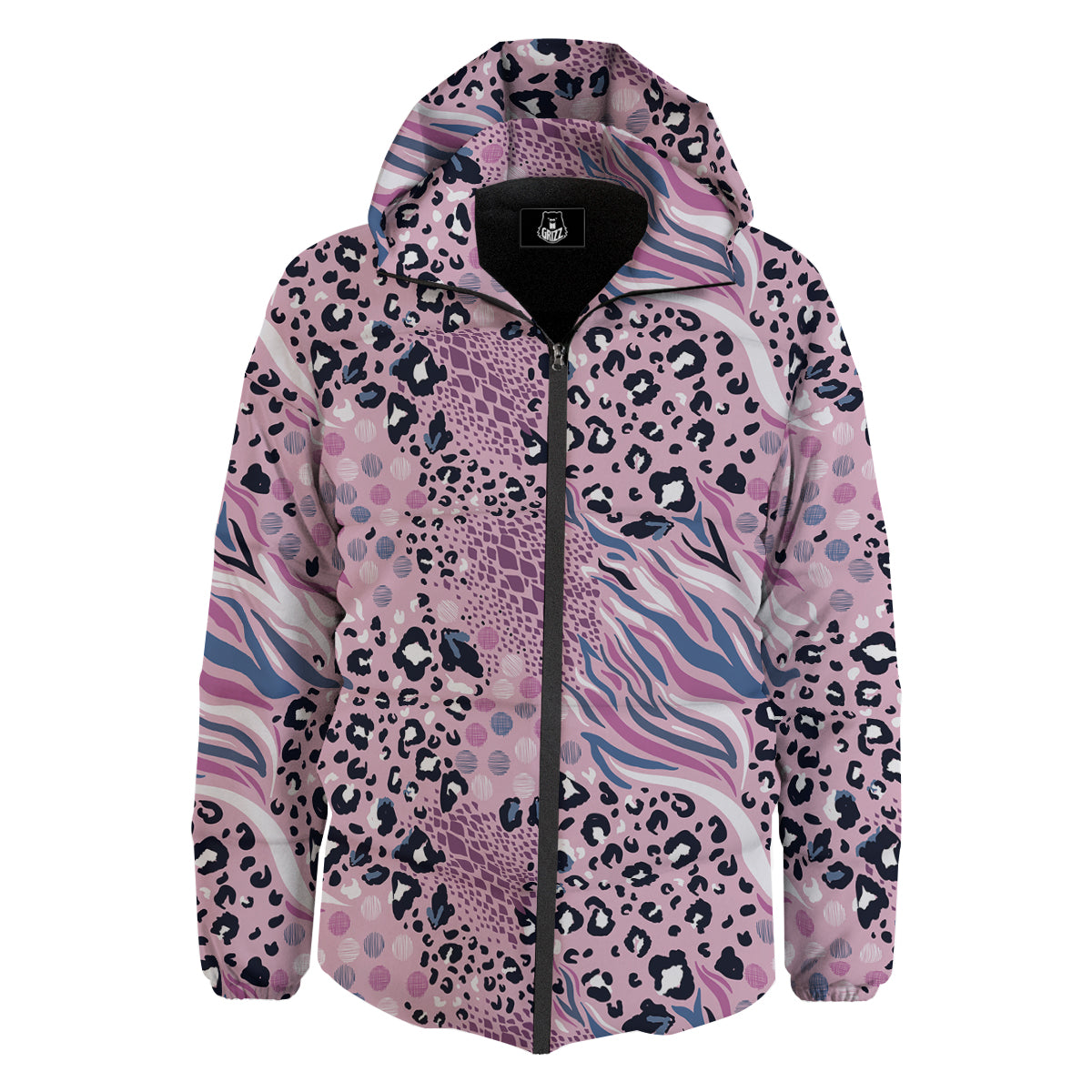 Pastel Mix Animal Skin Print Down Jacket-grizzshop