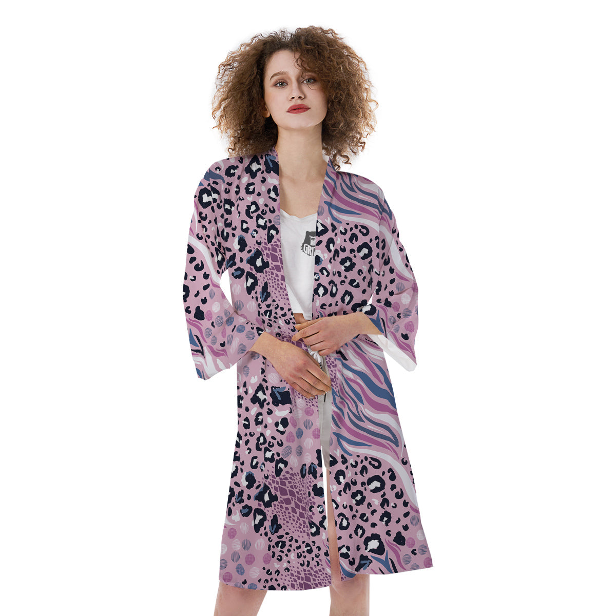 Pastel Mix Animal Skin Print Kimono-grizzshop