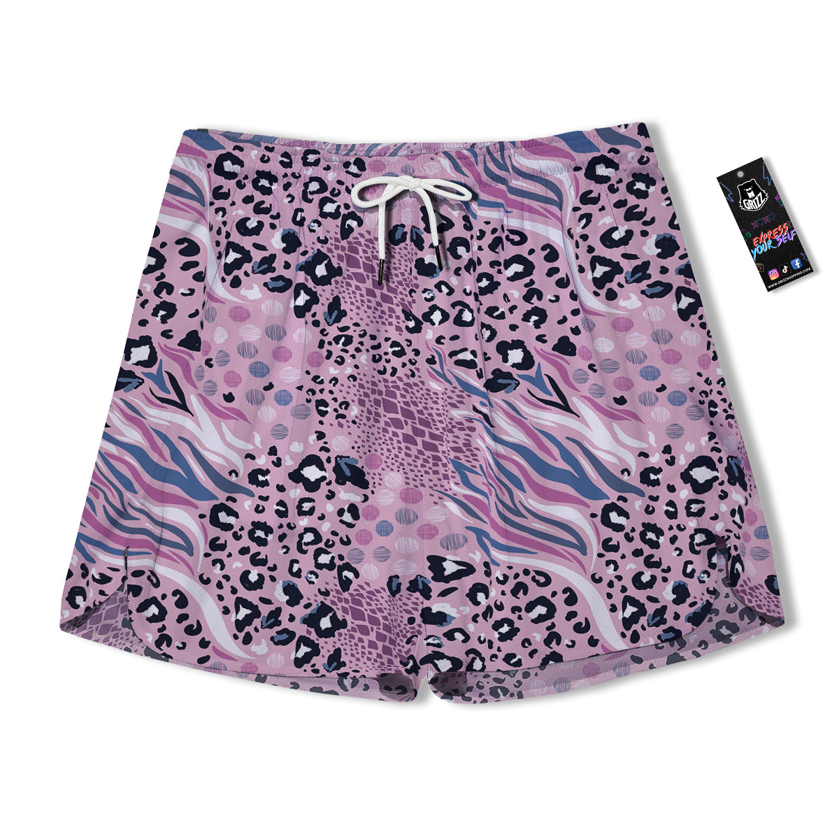 Pastel Mix Animal Skin Print Men's Running Shorts-grizzshop