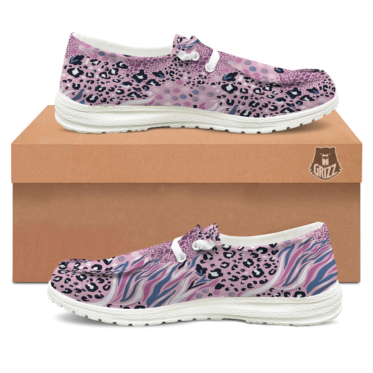 Pastel Mix Animal Skin Print White Loafers-grizzshop