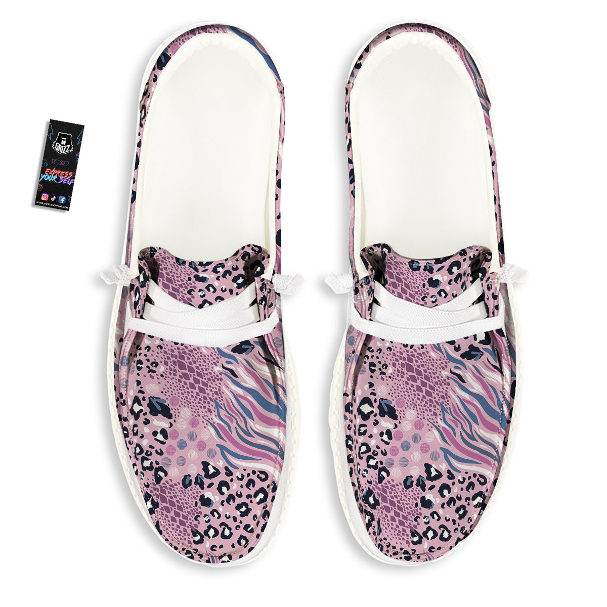 Pastel Mix Animal Skin Print White Loafers-grizzshop