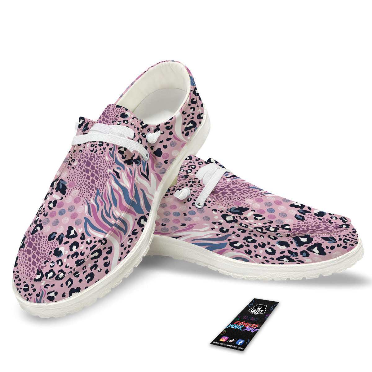 Pastel Mix Animal Skin Print White Loafers-grizzshop